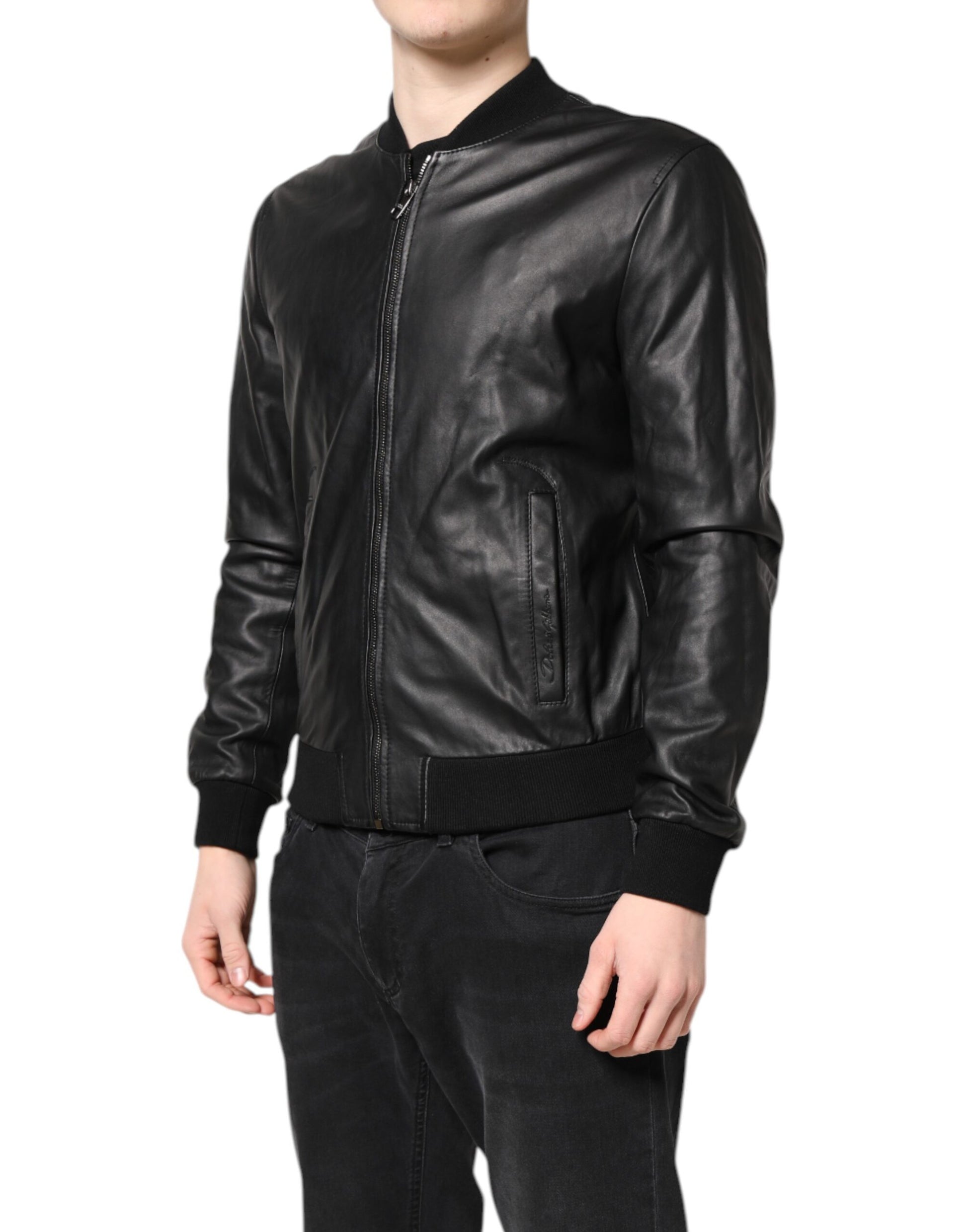 Dolce & Gabbana Black Biker Jackets for Men detail view
