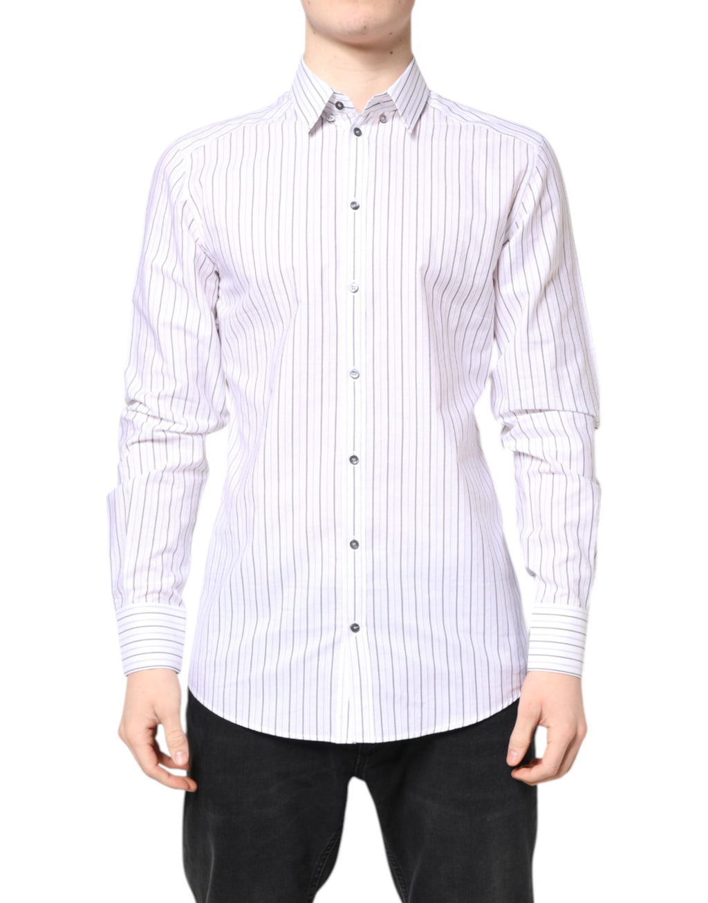 Chemise Habillée Dolce & Gabbana GOLD Blanche à Rayures en Coton