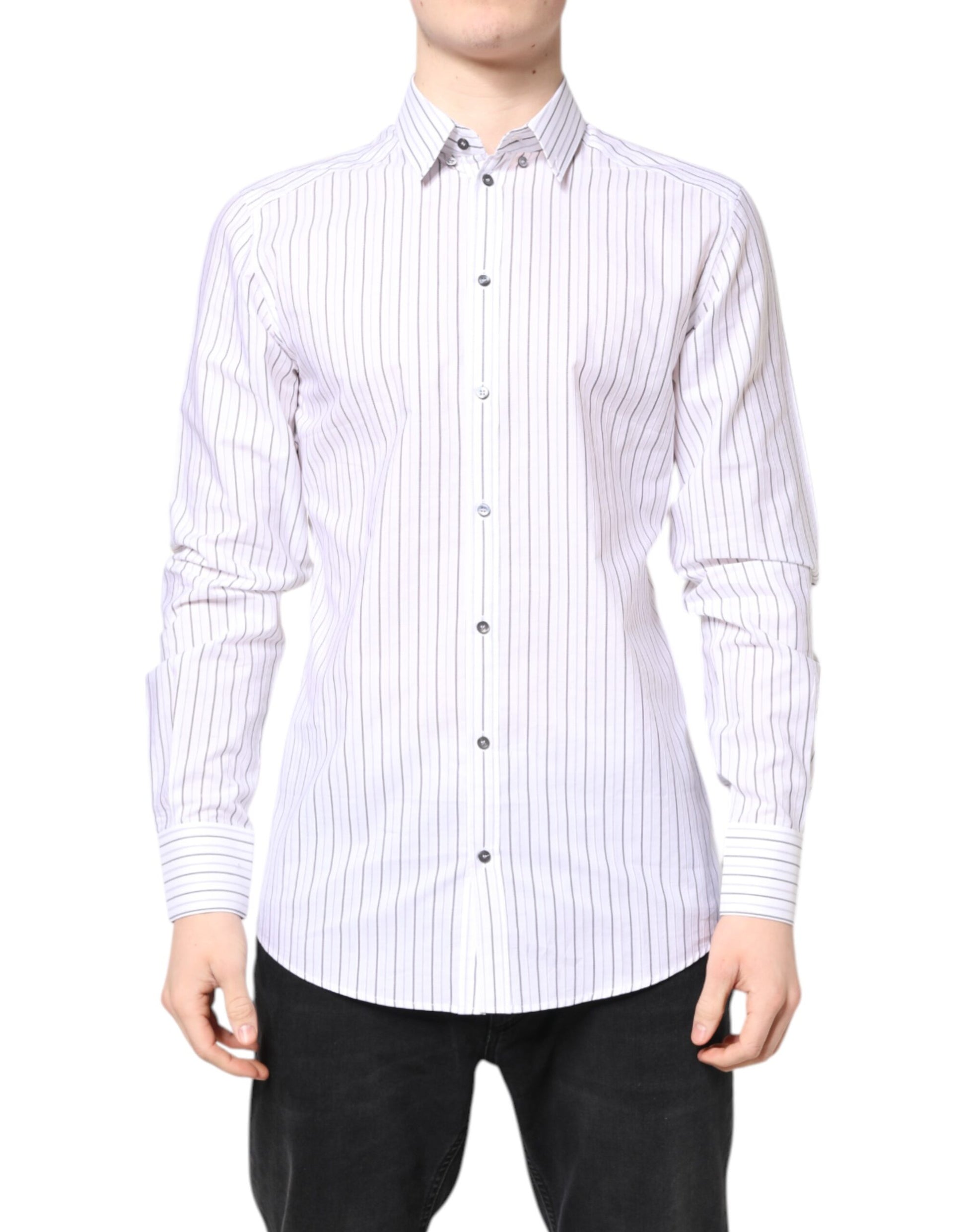 Chemise Habillée Dolce & Gabbana GOLD Blanche à Rayures en Coton