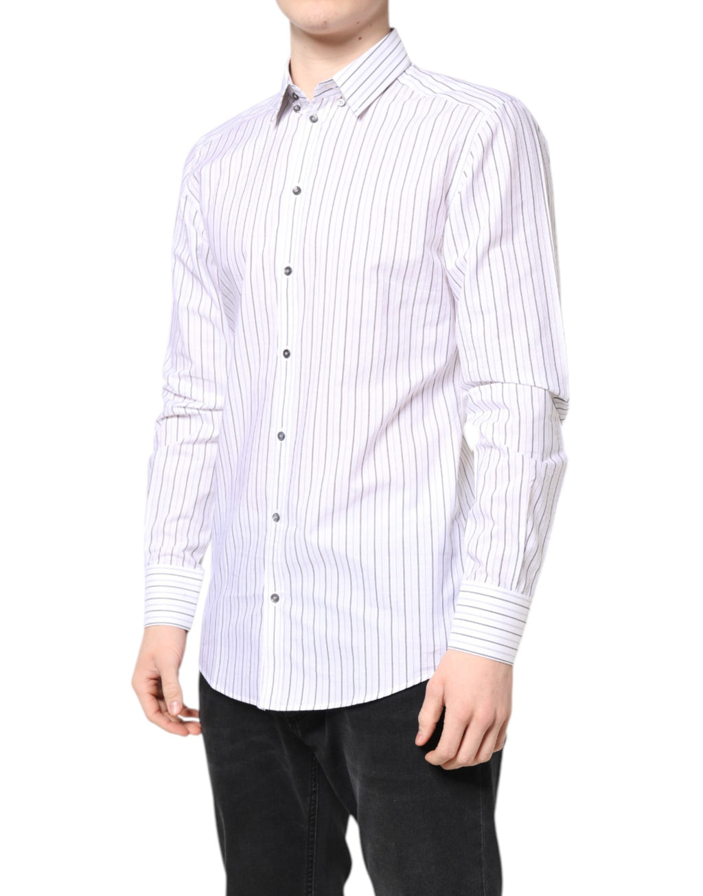 Chemise Habillée Dolce & Gabbana GOLD Blanche à Rayures en Coton