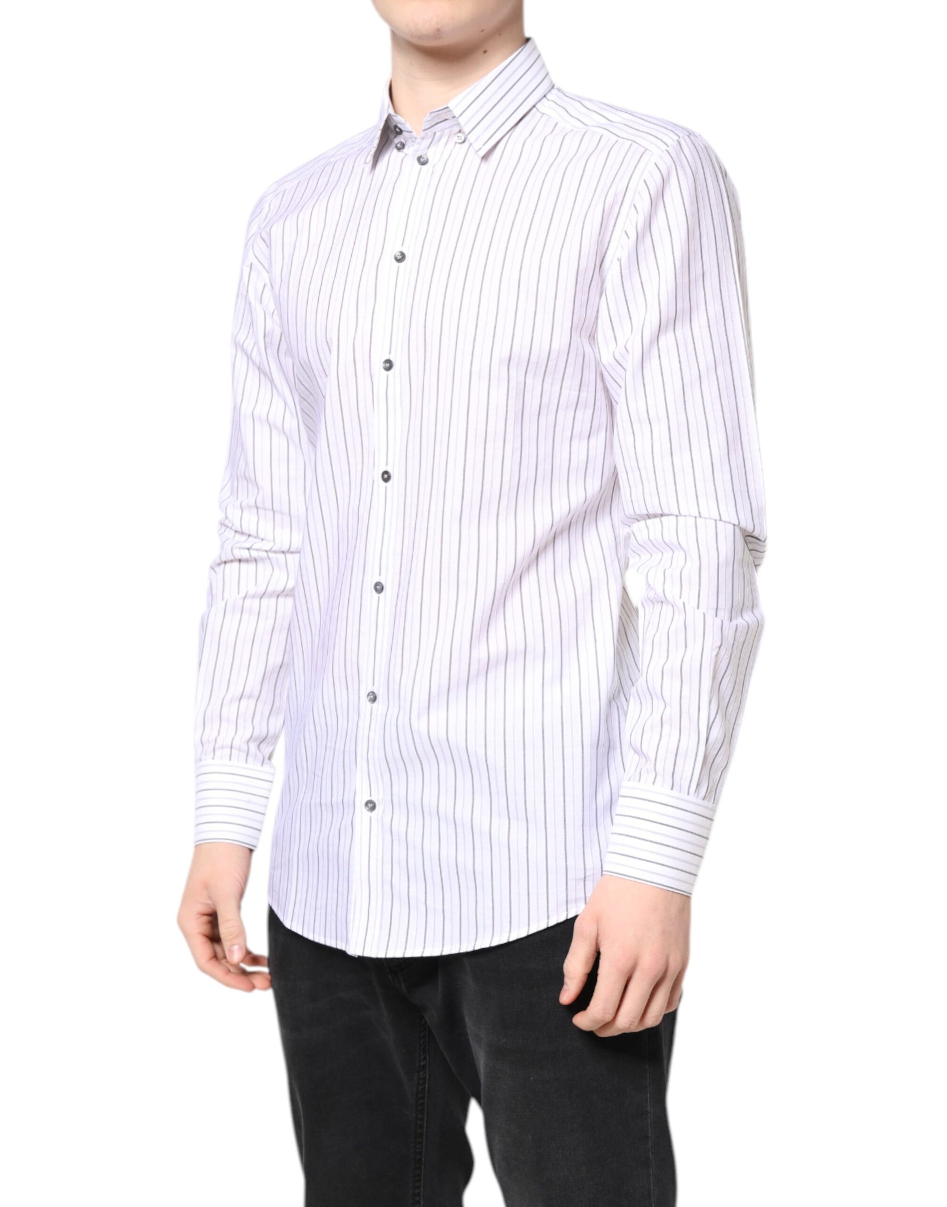 Chemise Habillée Dolce & Gabbana GOLD Blanche à Rayures en Coton