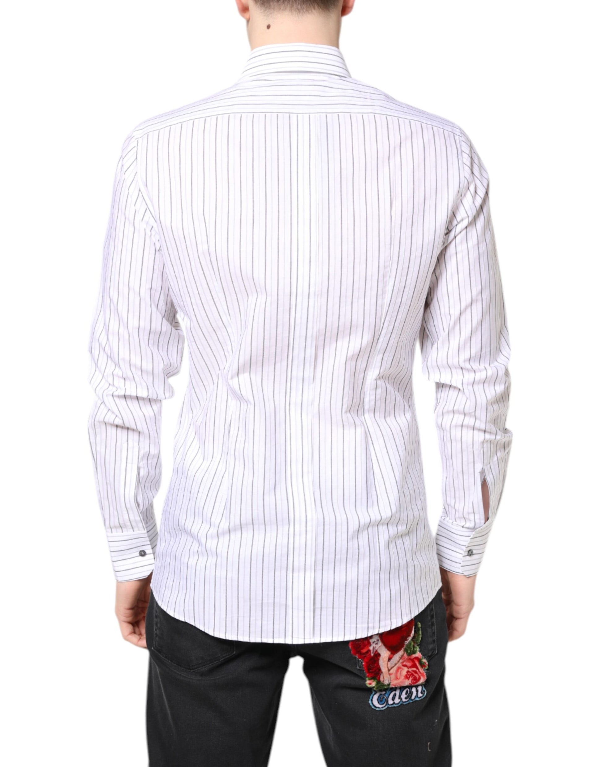 Chemise Habillée Dolce & Gabbana GOLD Blanche à Rayures en Coton