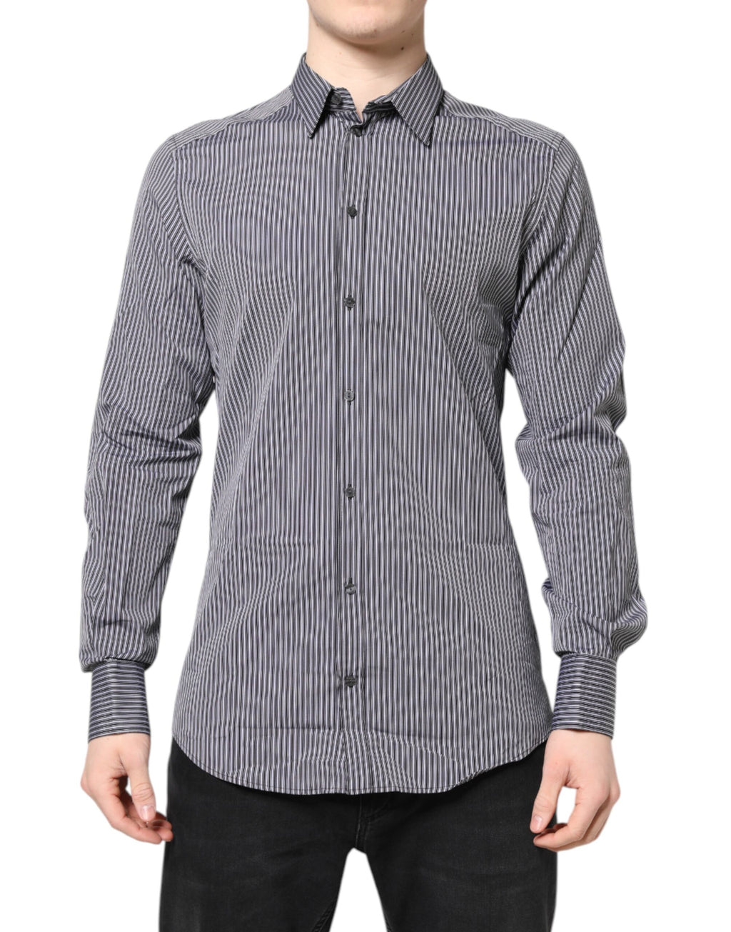 Chemise habillée Dolce & Gabbana rayée noir et blanc et or