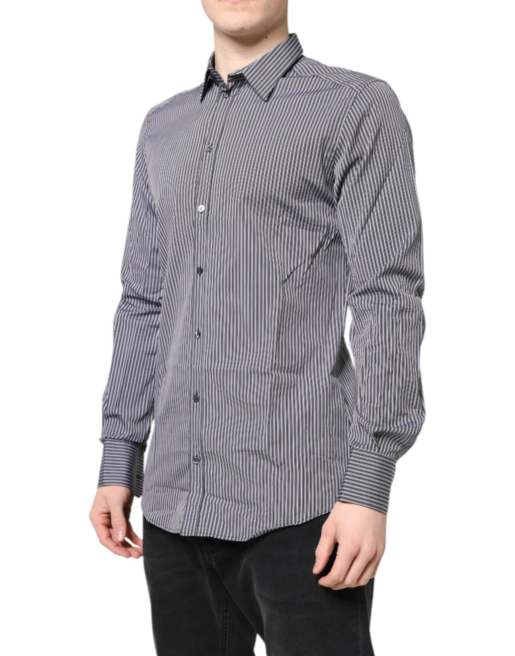 Chemise habillée Dolce & Gabbana rayée noir et blanc et or