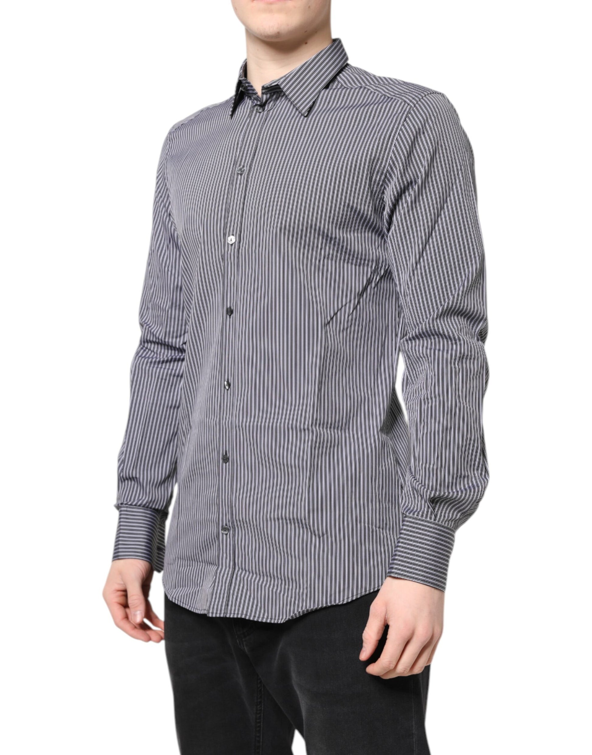 Chemise habillée Dolce & Gabbana rayée noir et blanc et or