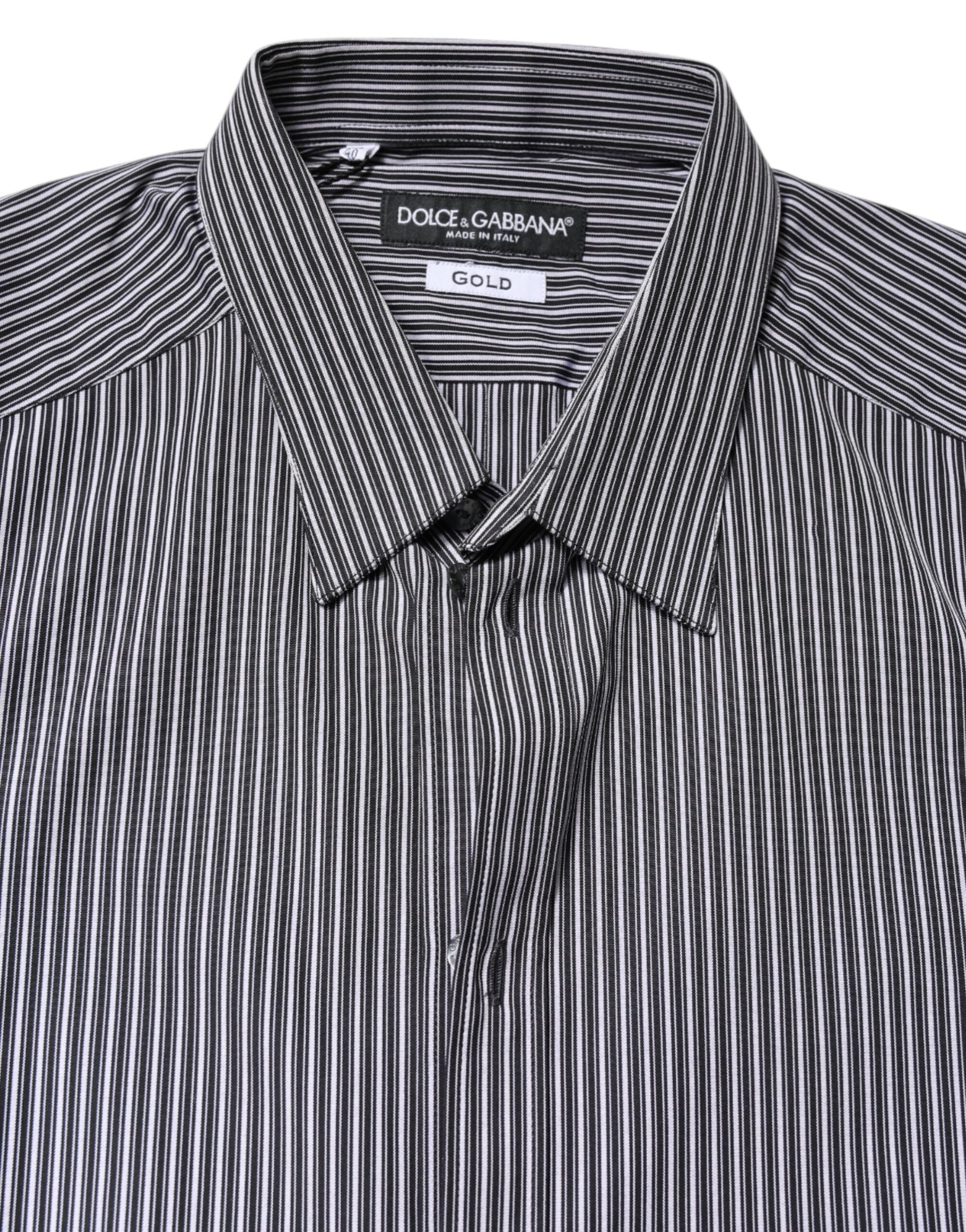 Chemise habillée Dolce & Gabbana rayée noir et blanc et or
