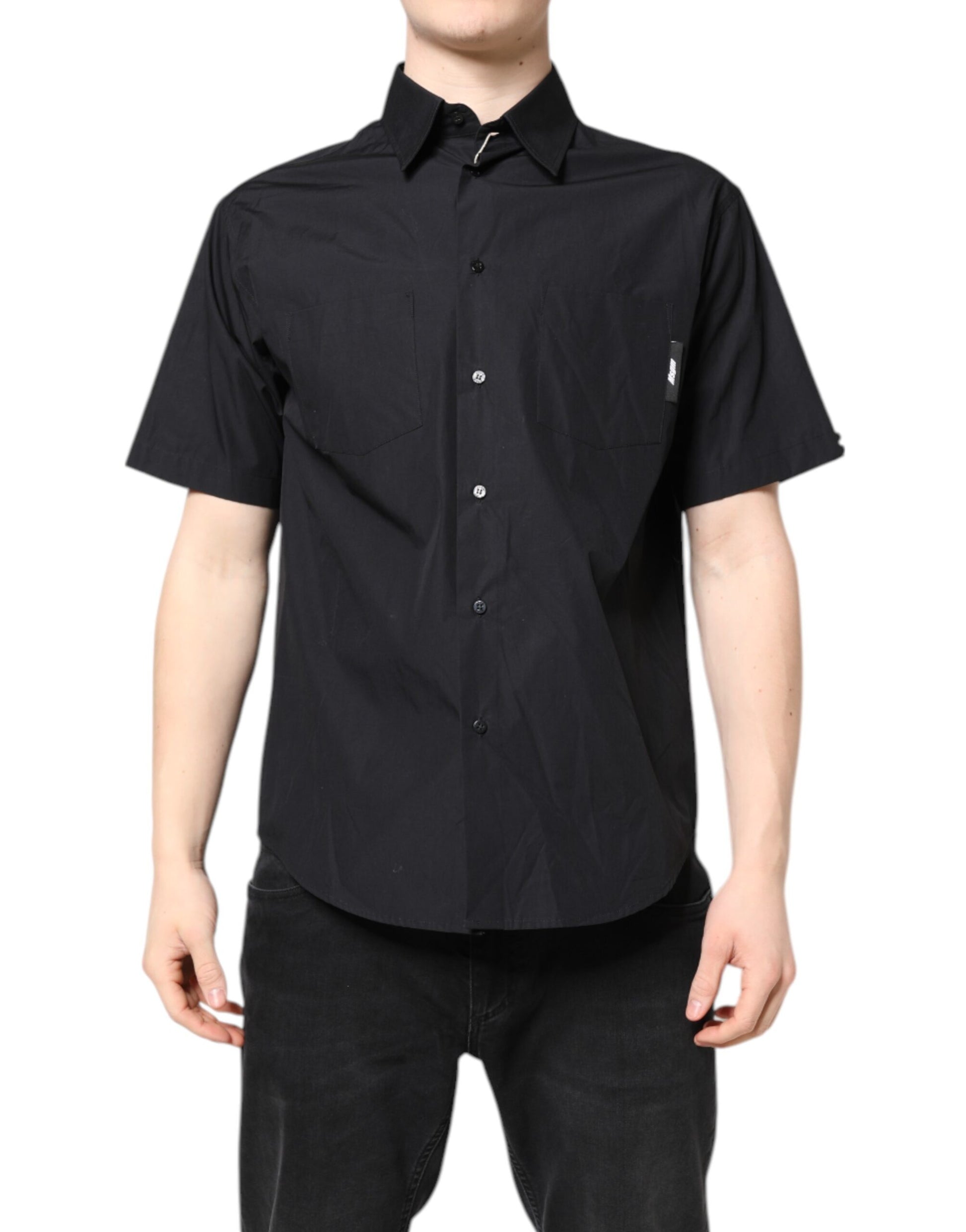 Chemise décontractée homme MSGM noire à manches courtes, imprimée et collee