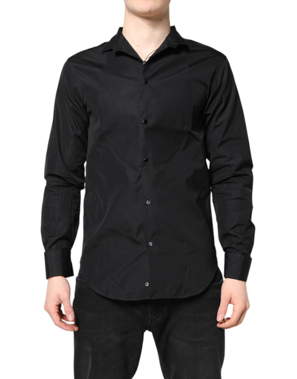 Chemise habillée homme manches longues en coton noir Emporio Armani