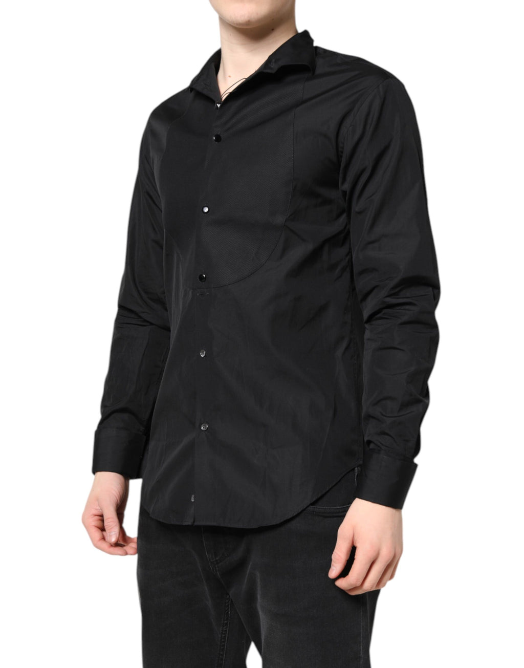 Chemise habillée homme manches longues en coton noir Emporio Armani