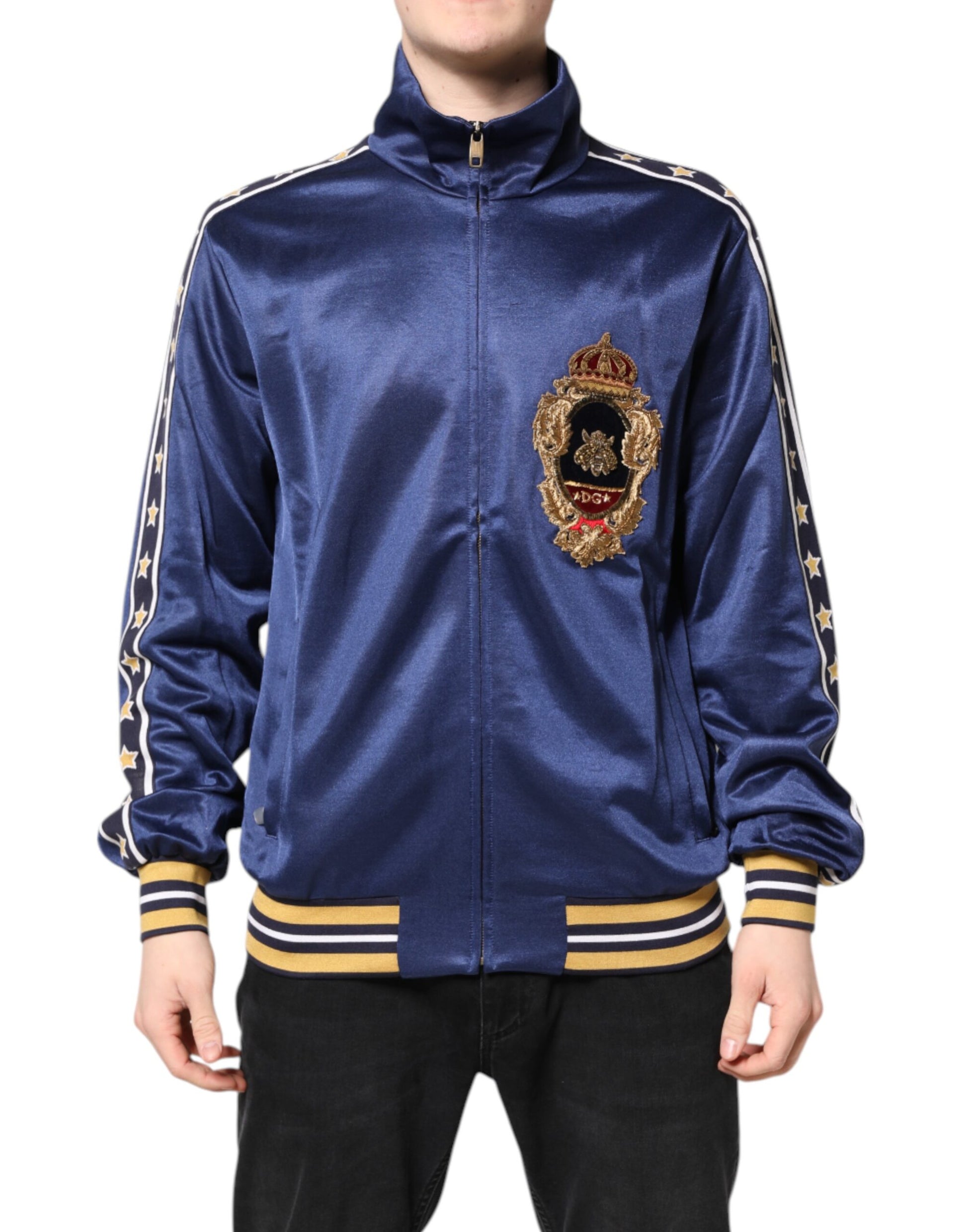 Blouson bombardier Dolce & Gabbana en nylon bleu avec logo pour homme