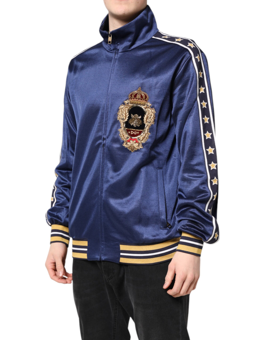 Blouson bombardier Dolce & Gabbana en nylon bleu avec logo pour homme