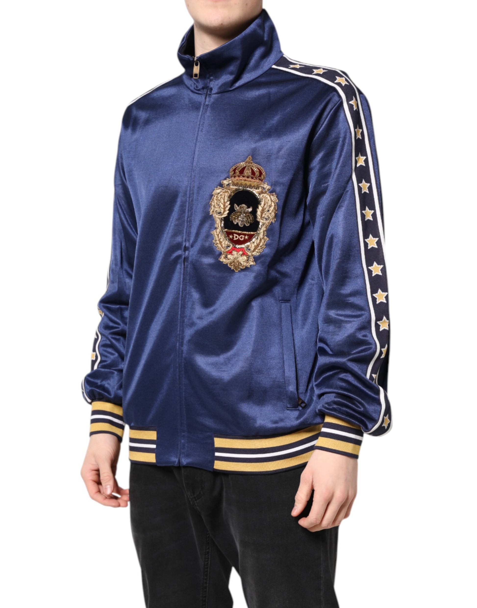 Blouson bombardier Dolce & Gabbana en nylon bleu avec logo pour homme