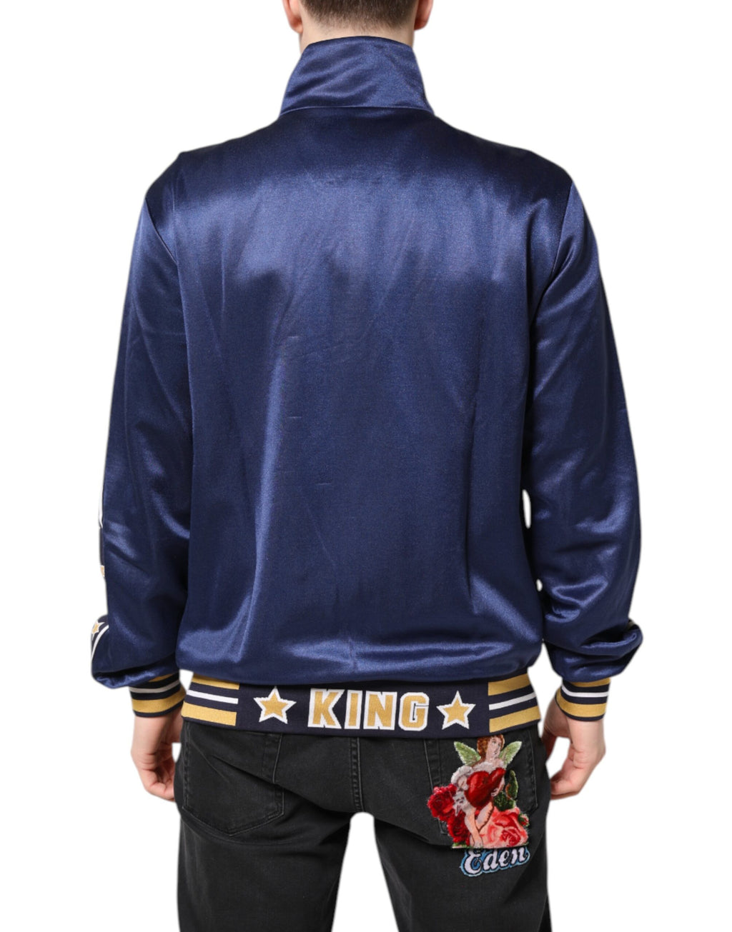 Blouson bombardier Dolce & Gabbana en nylon bleu avec logo pour homme