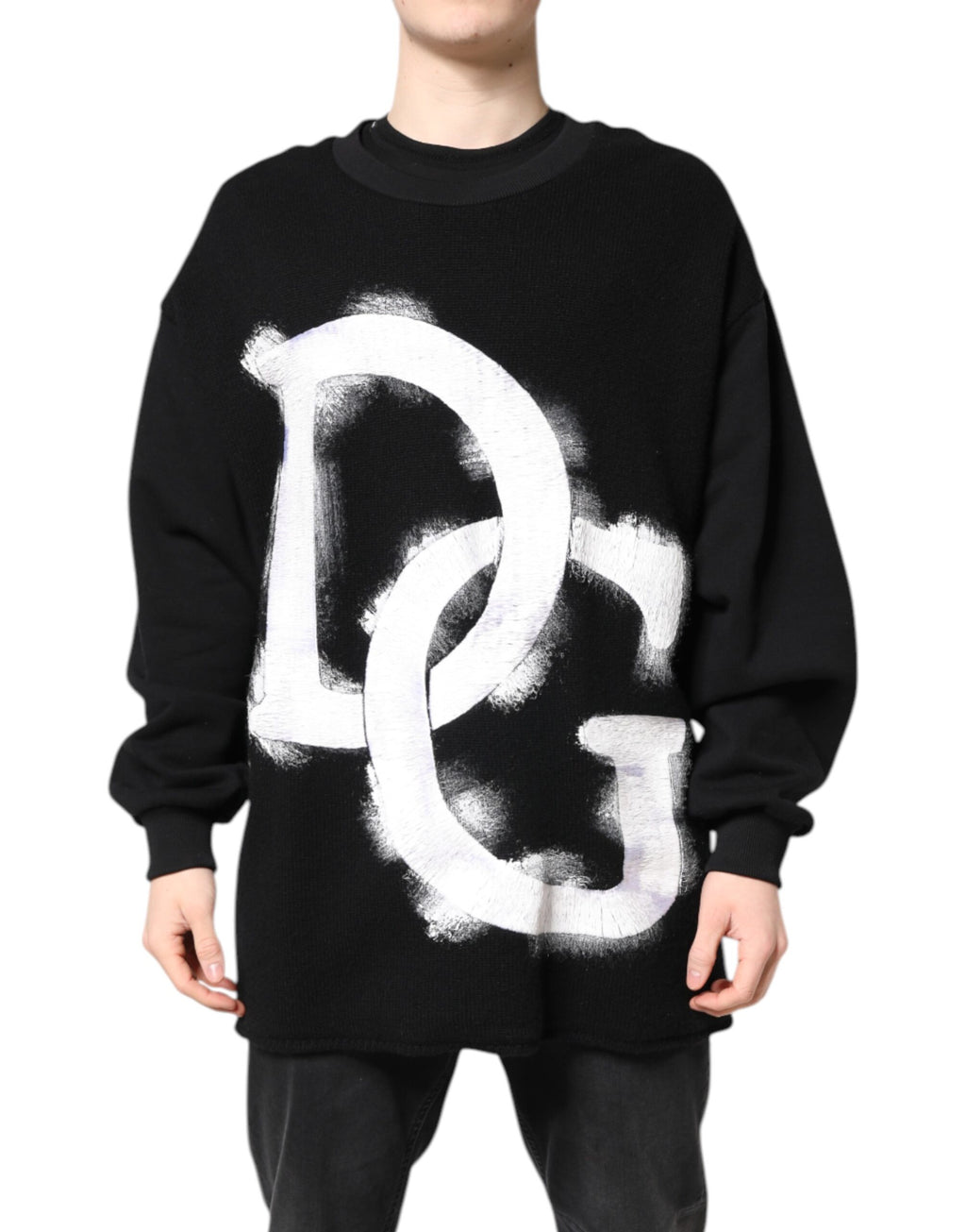Pull Dolce & Gabbana en coton noir avec logo imprimé pour homme