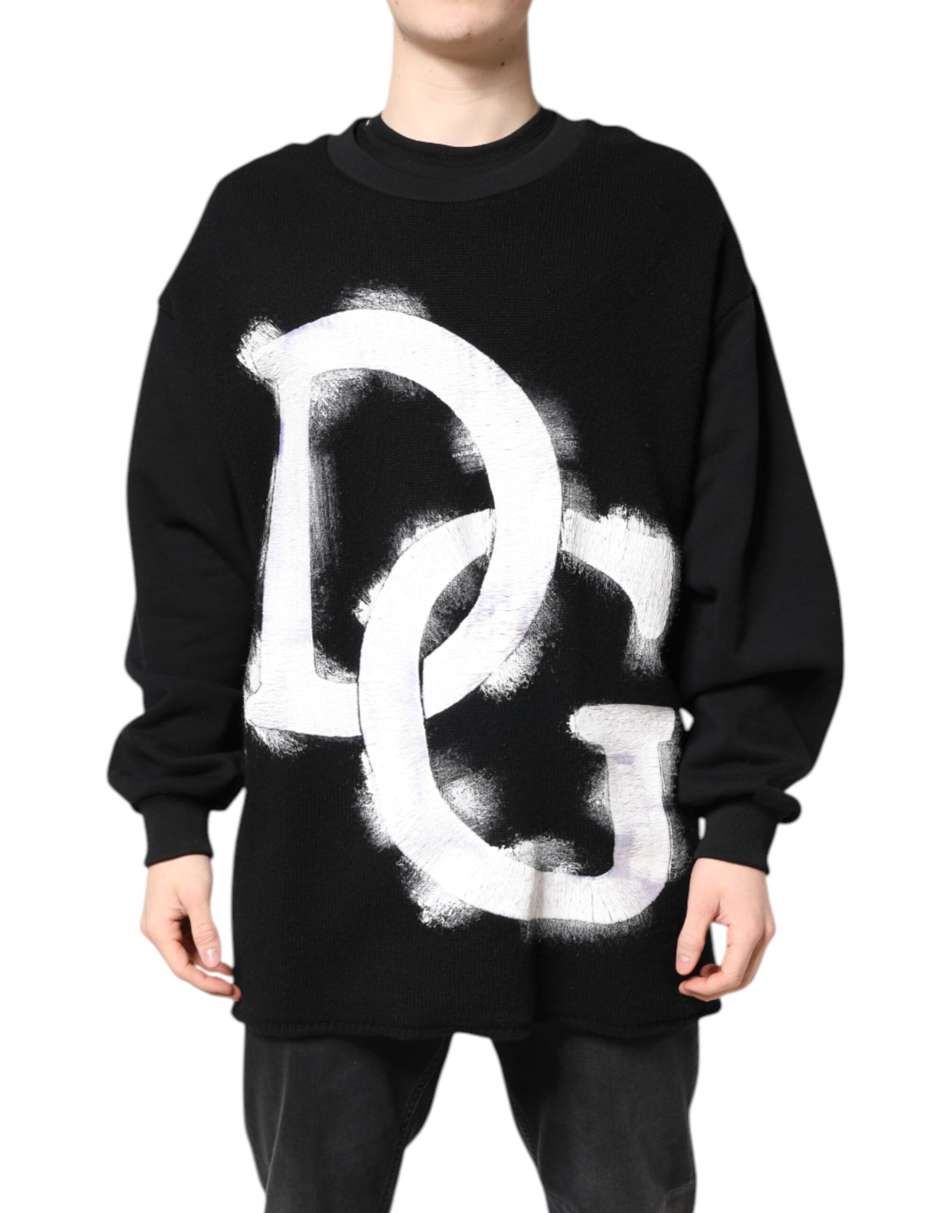 Pull Dolce & Gabbana en coton noir avec logo imprimé pour homme