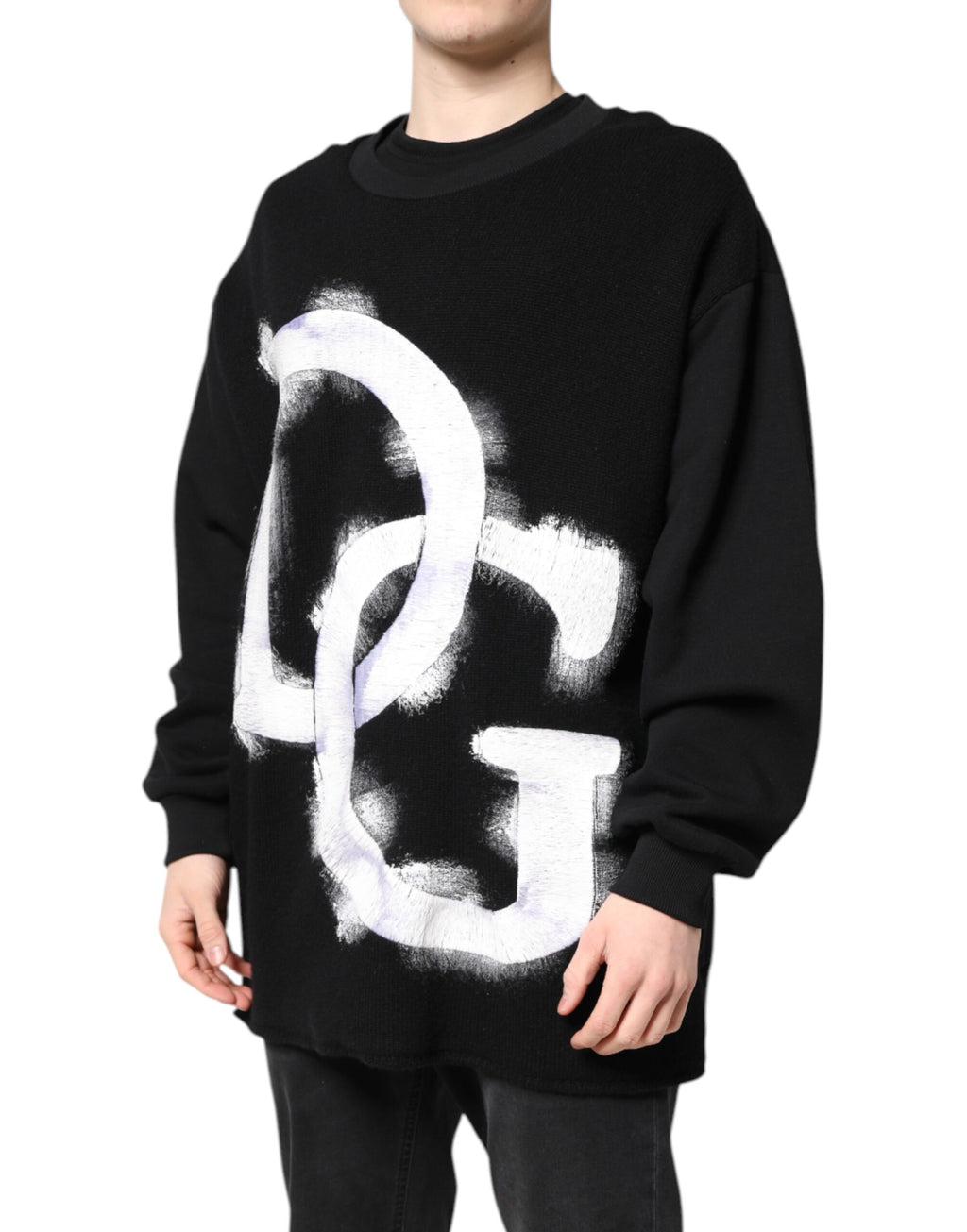 Pull Dolce & Gabbana en coton noir avec logo imprimé pour homme