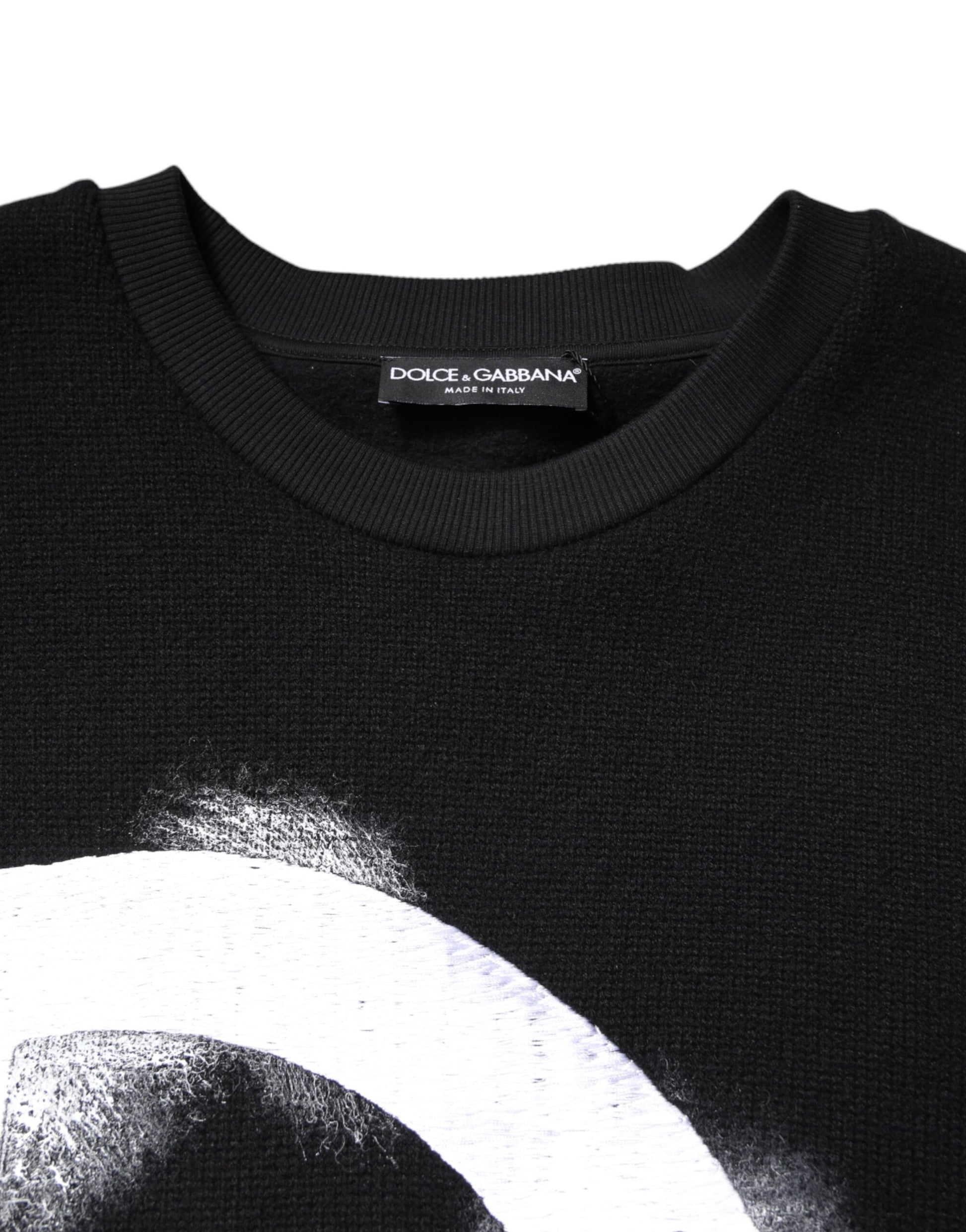 Pull Dolce & Gabbana en coton noir avec logo imprimé pour homme