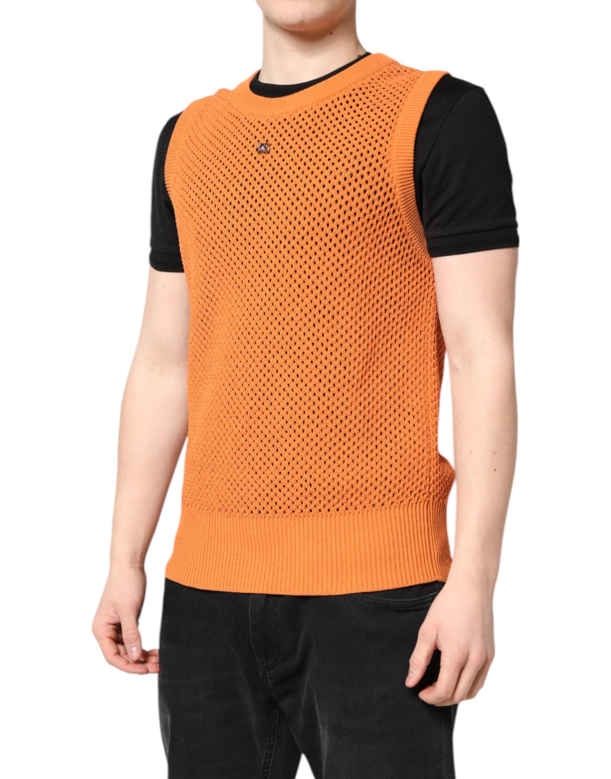 Dolce & Gabbana Orange Sleeveless T-Shirt for Men detail view