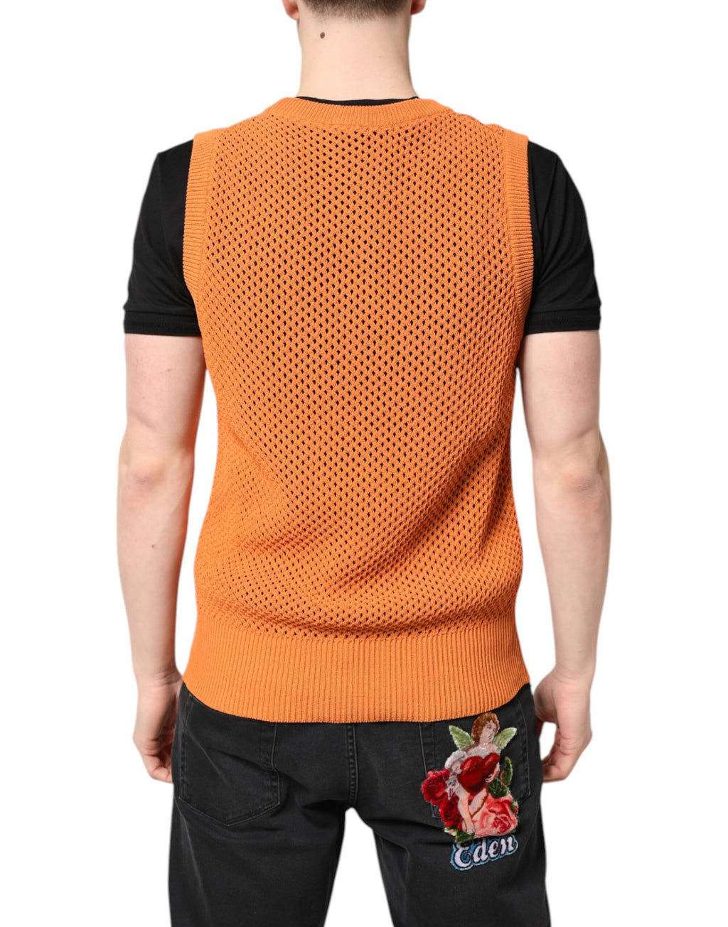 Dolce & Gabbana Orange Sleeveless T-Shirt for Men side view