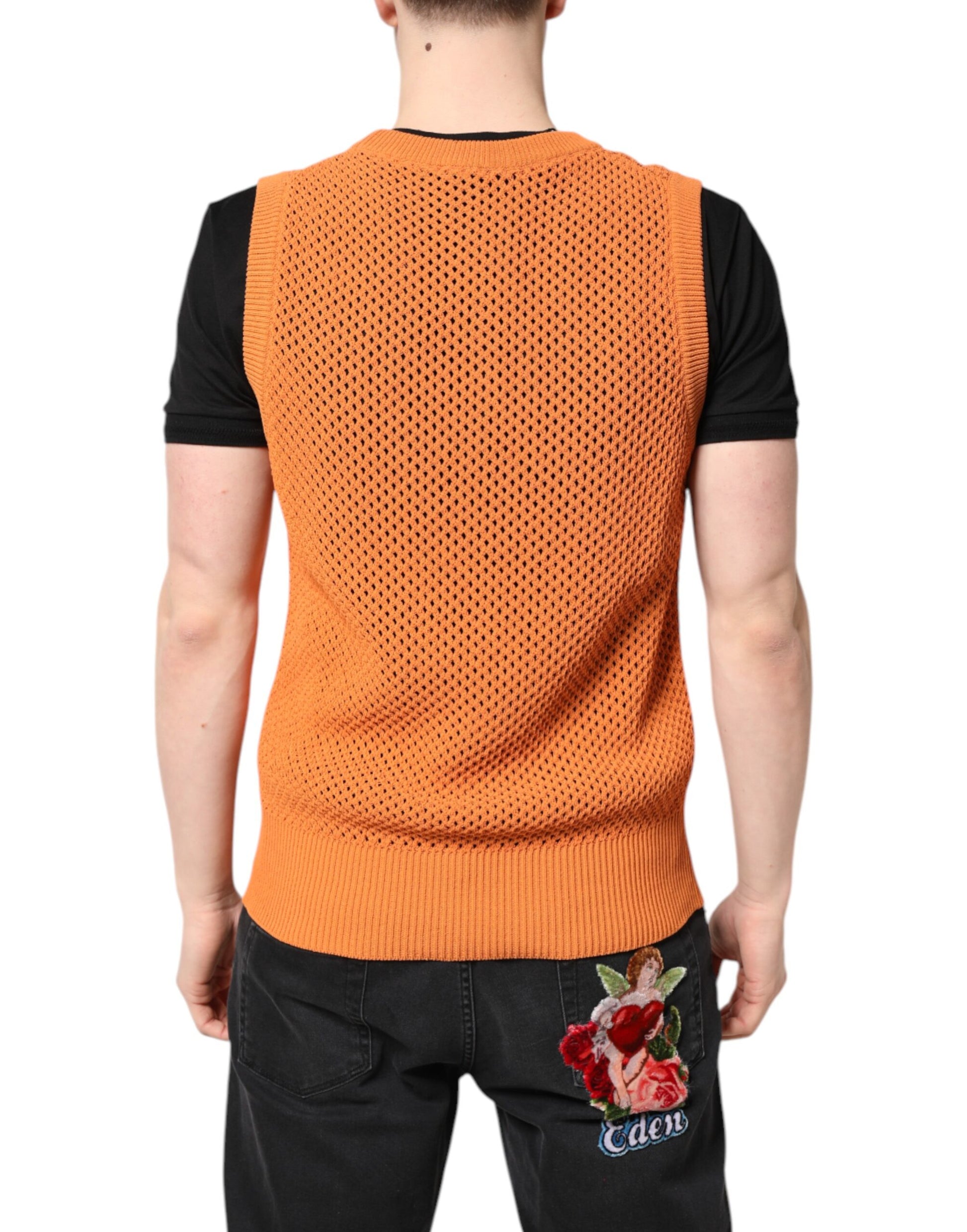 Dolce & Gabbana Orange Sleeveless T-Shirt for Men side view