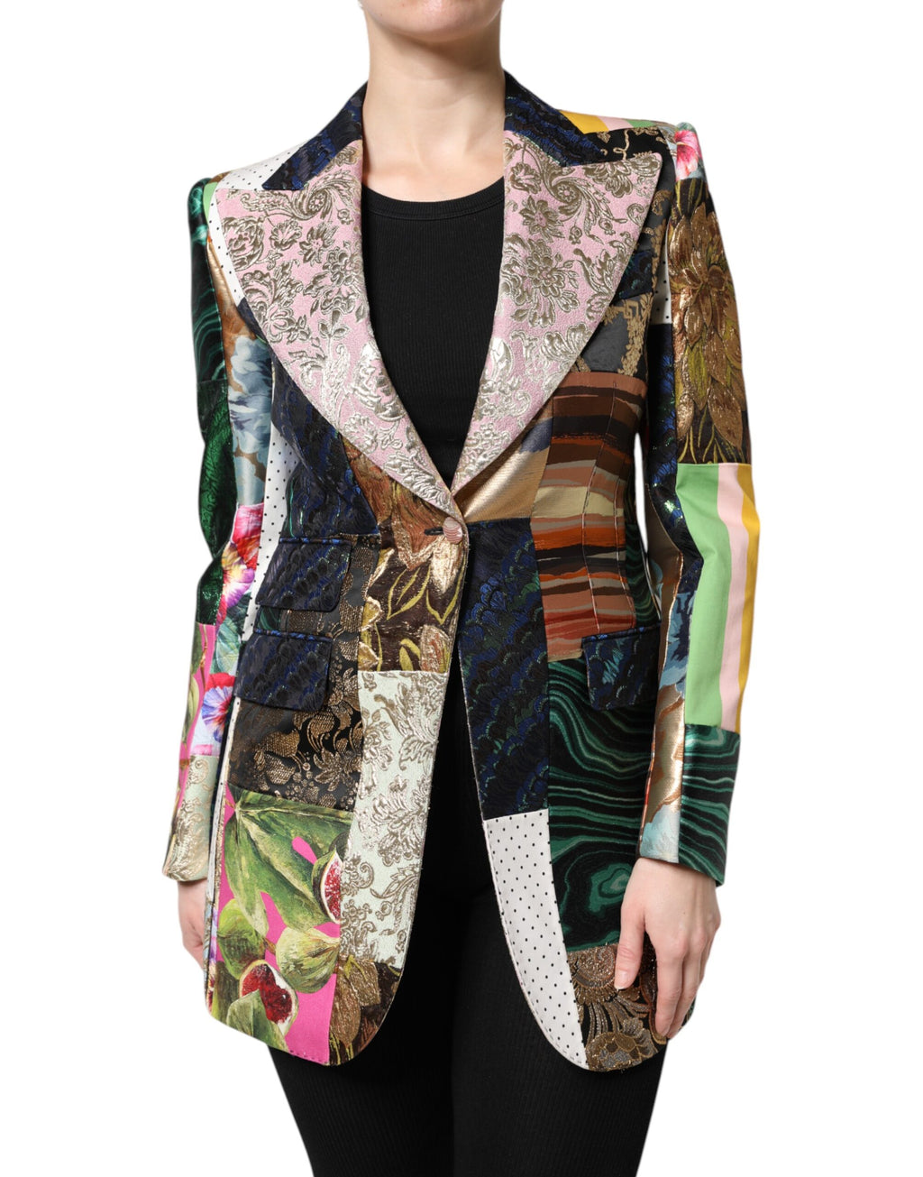 Veste en Jacquard Fleurie Patchwork Multicolore Dolce & Gabbana