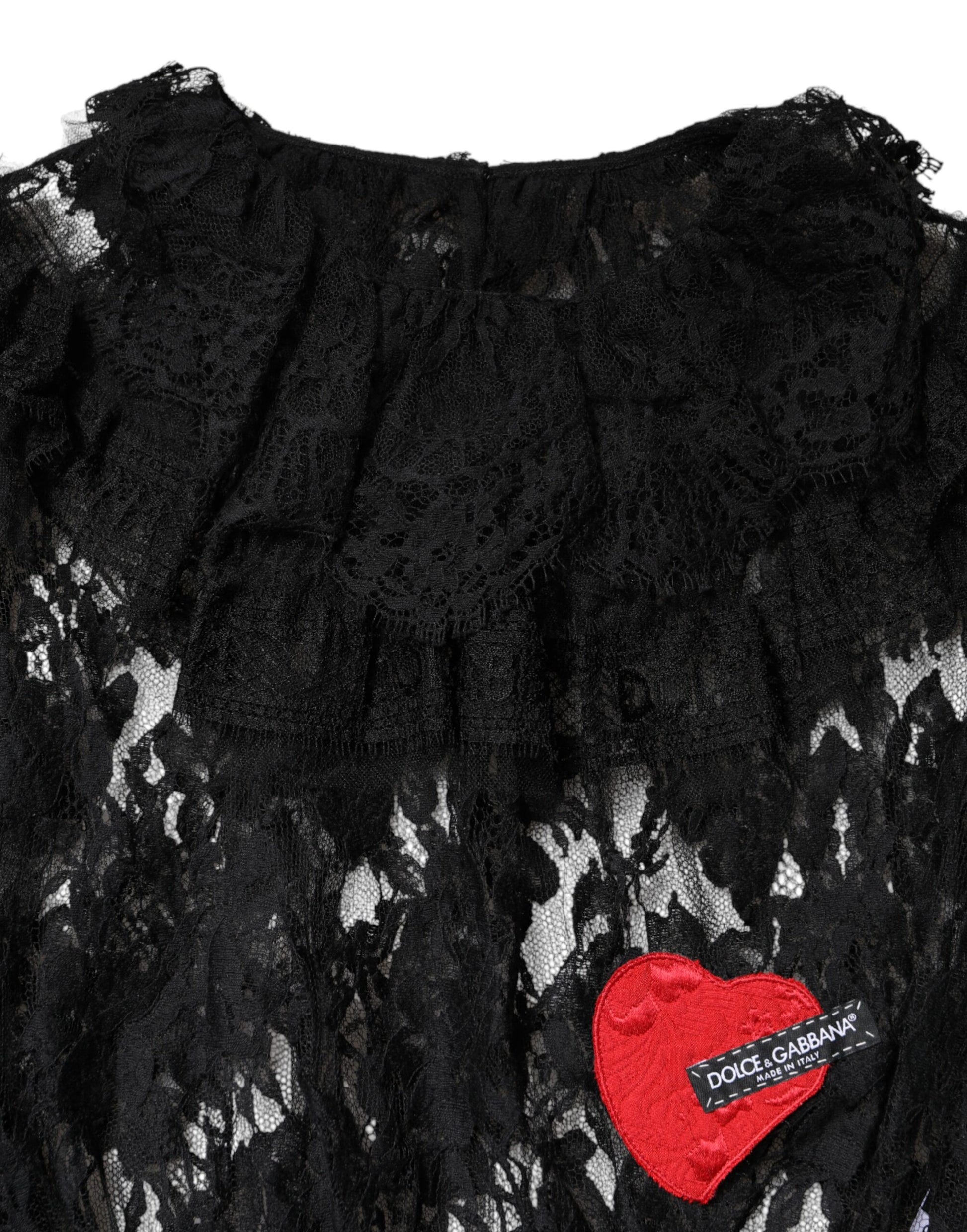 Dolce & Gabbana Black Cotton Floral Lace Women Blouse Top