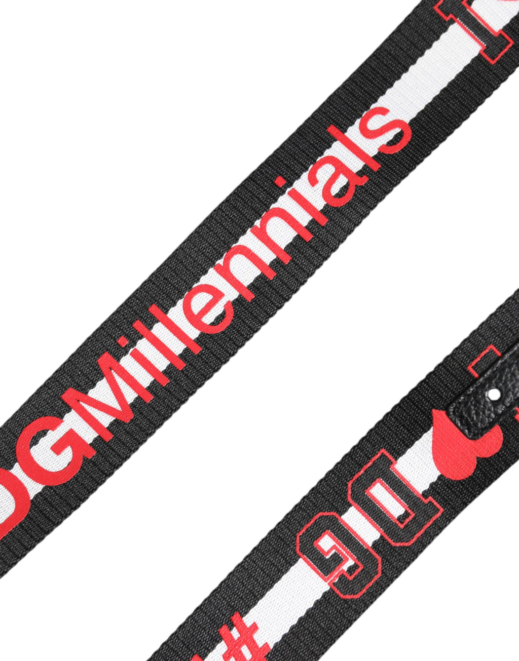 Dolce & Gabbana Black Polyester Logo Print DG Buckle Belt