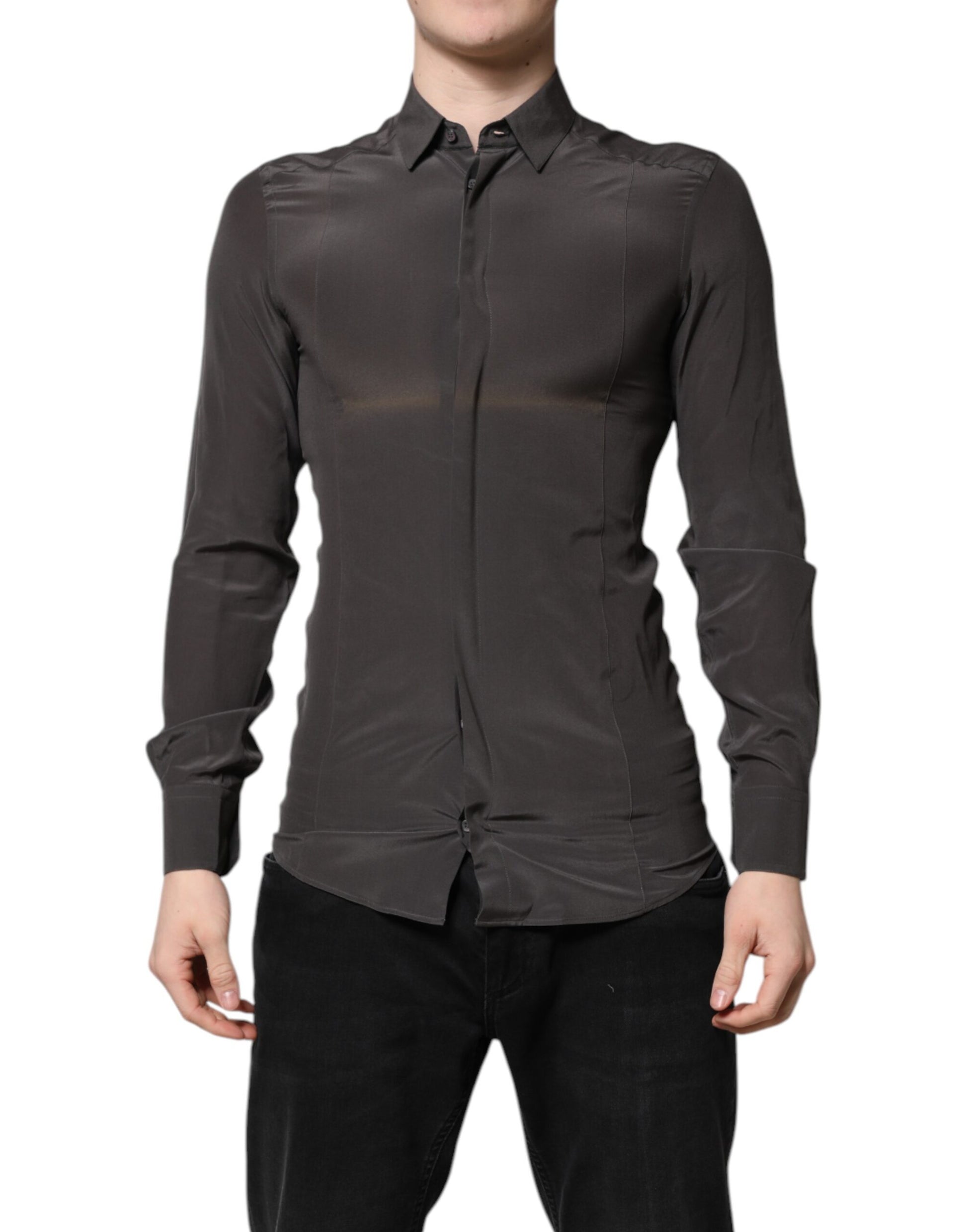 Chemise habillée Dolce & Gabbana gris foncé en soie dorée