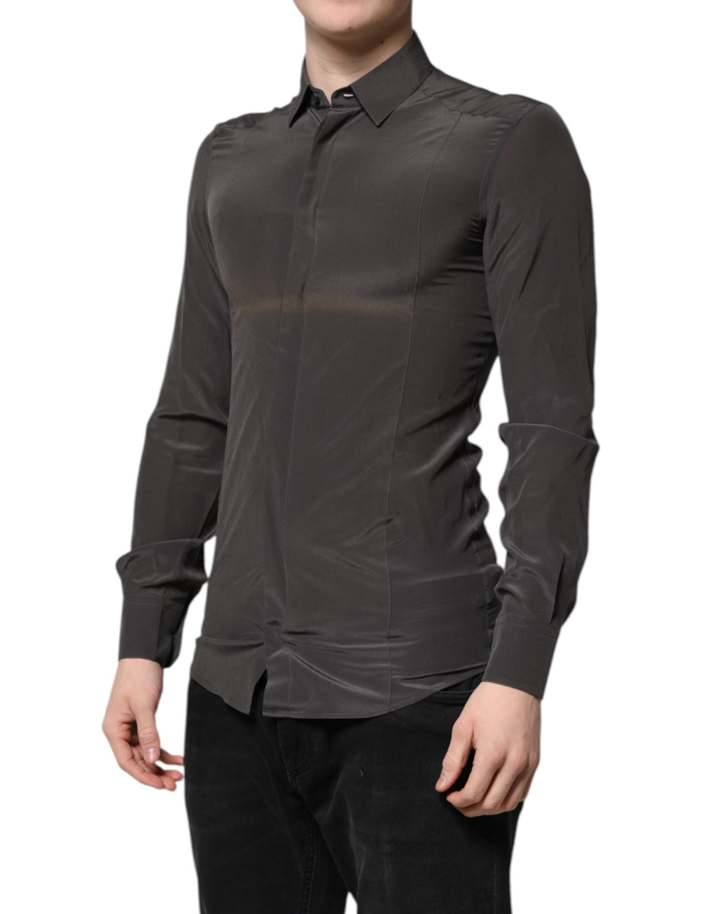 Chemise habillée Dolce & Gabbana gris foncé en soie dorée