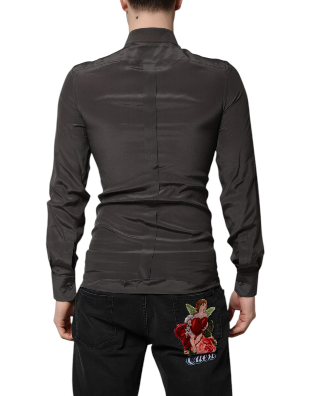 Chemise habillée Dolce & Gabbana gris foncé en soie dorée