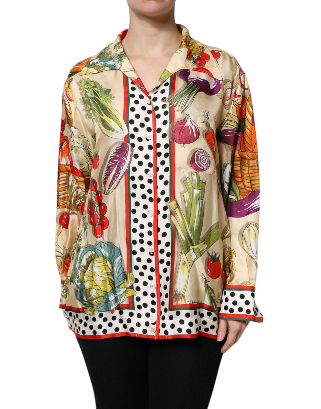 Haut en Soie Manches Longues Motifs Légumes Multicolores Dolce & Gabbana