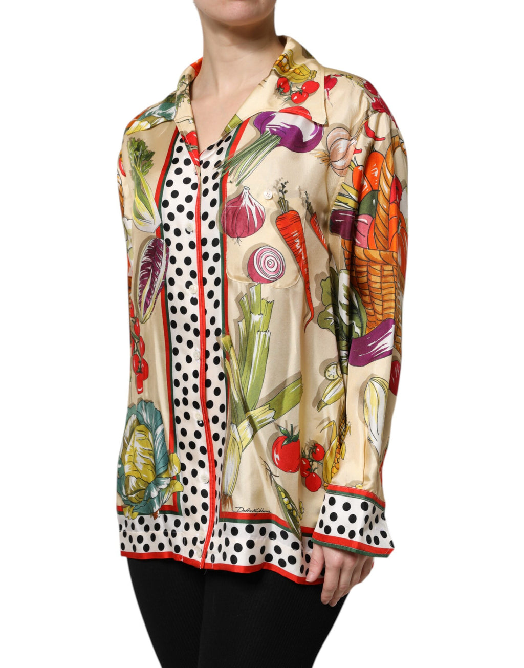 Haut en Soie Manches Longues Motifs Légumes Multicolores Dolce & Gabbana