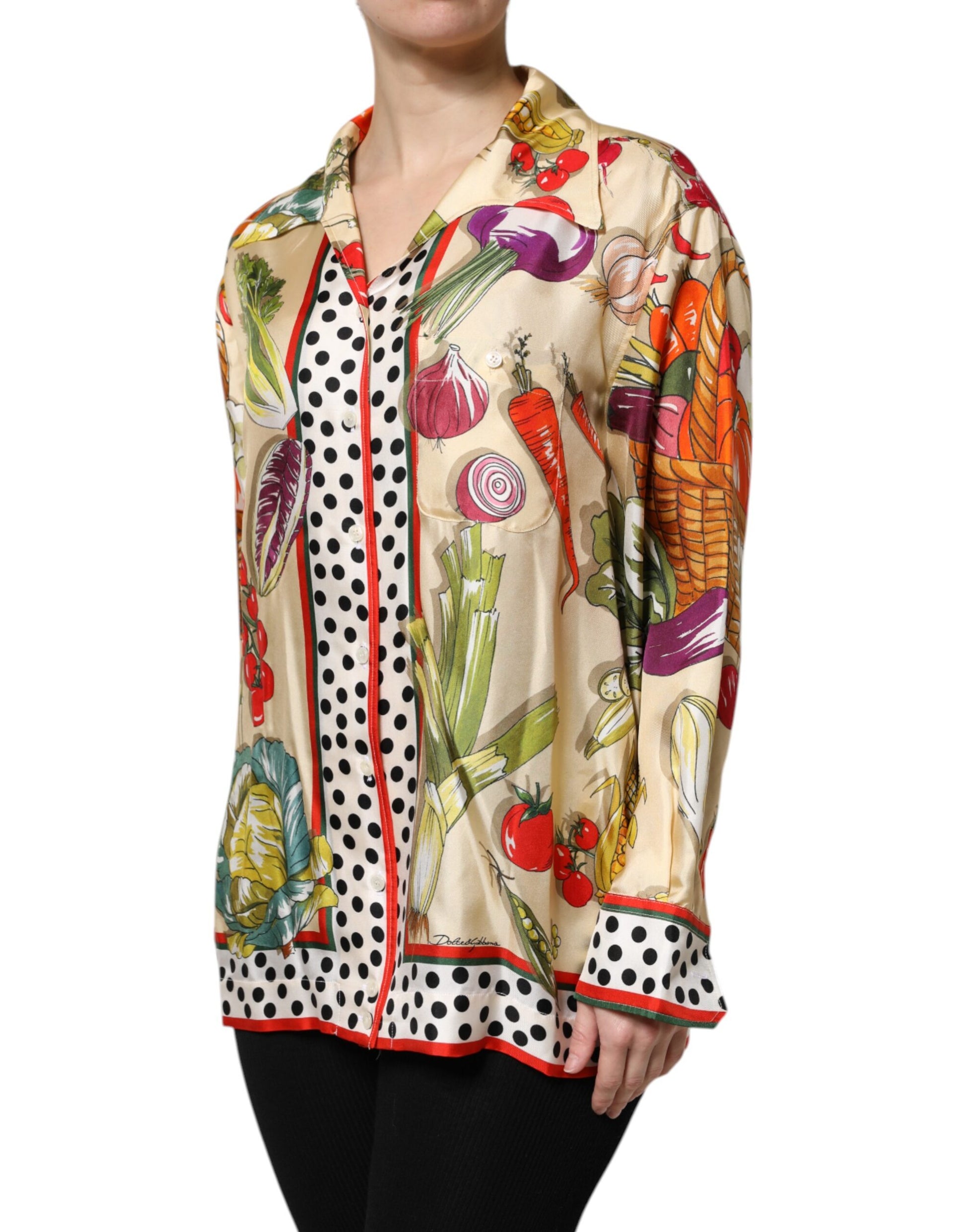 Haut en Soie Manches Longues Motifs Légumes Multicolores Dolce & Gabbana