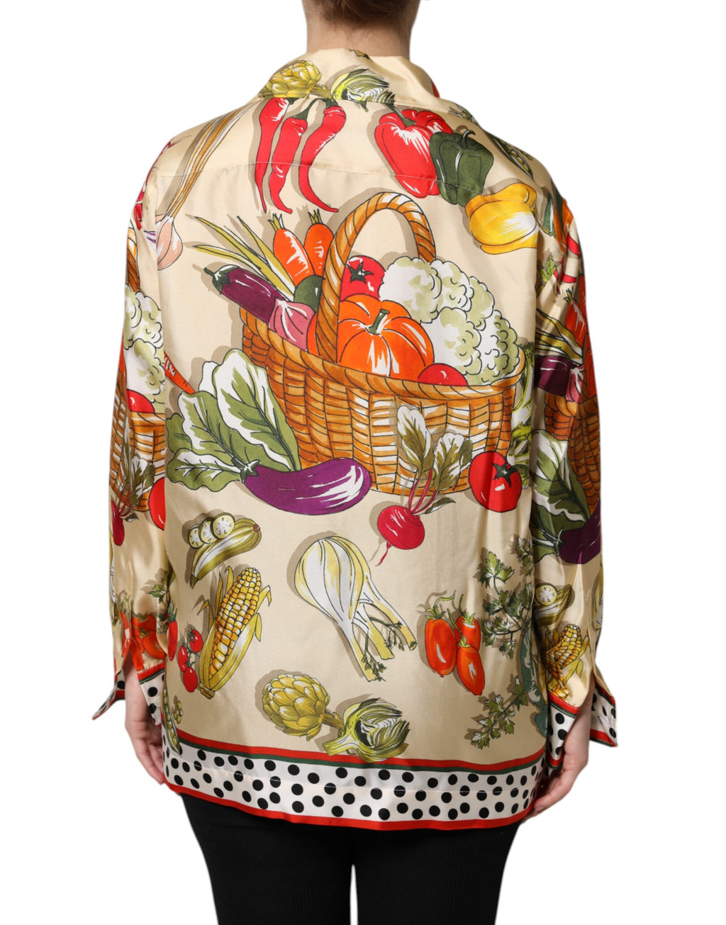 Haut en Soie Manches Longues Motifs Légumes Multicolores Dolce & Gabbana