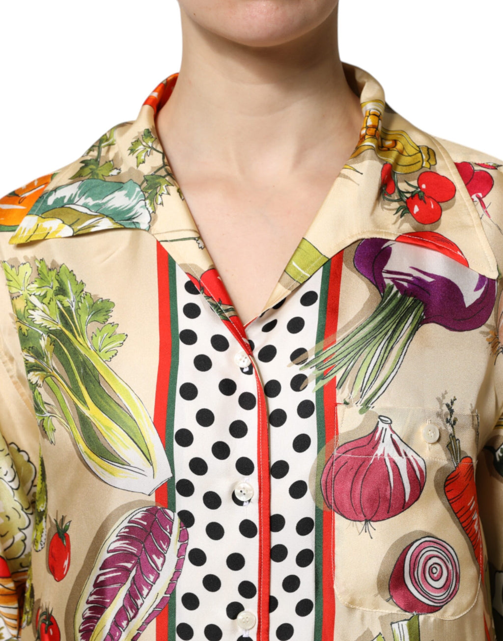Haut en Soie Manches Longues Motifs Légumes Multicolores Dolce & Gabbana
