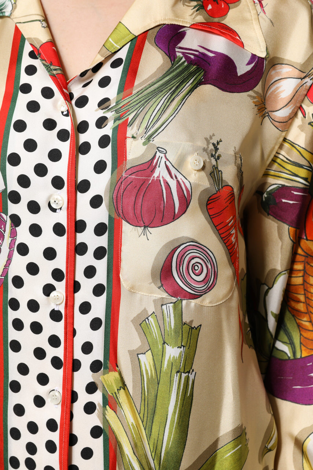 Haut en Soie Manches Longues Motifs Légumes Multicolores Dolce & Gabbana