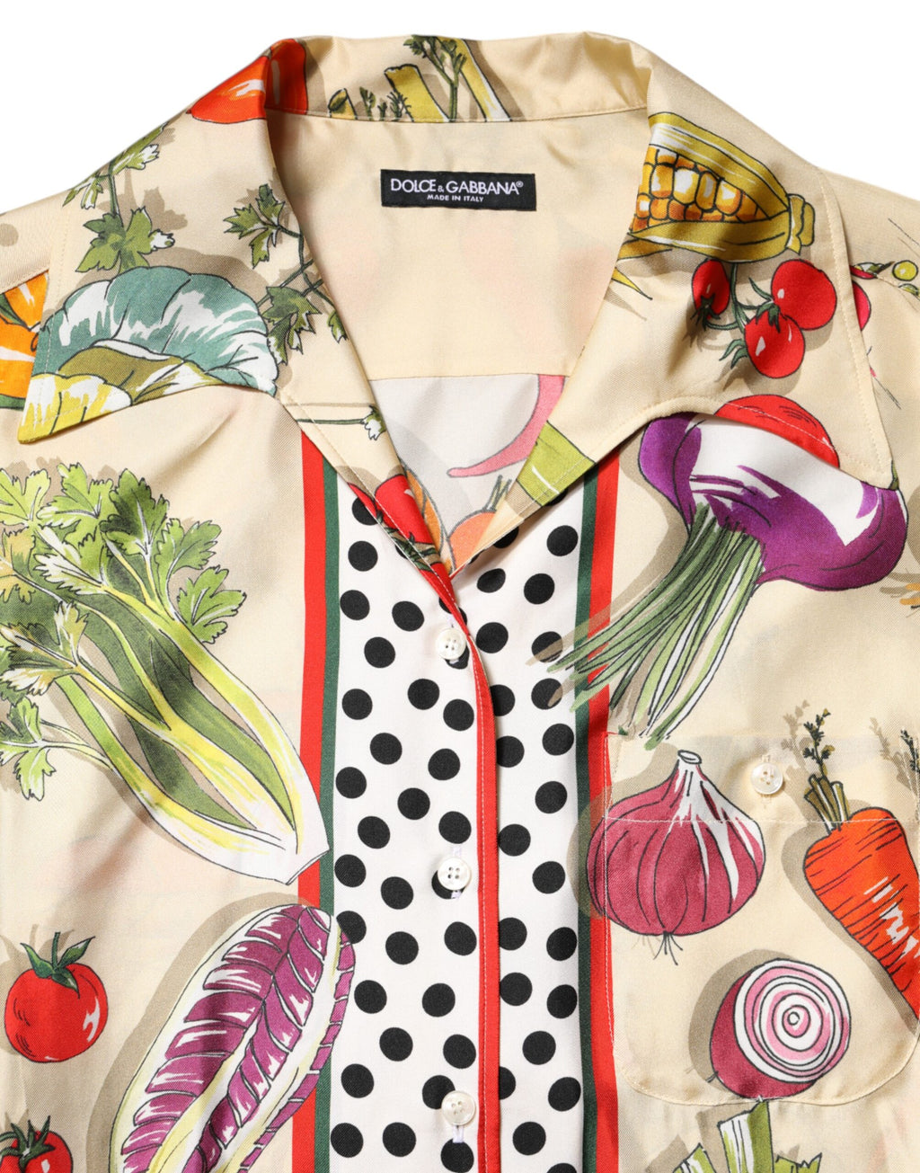Haut en Soie Manches Longues Motifs Légumes Multicolores Dolce & Gabbana