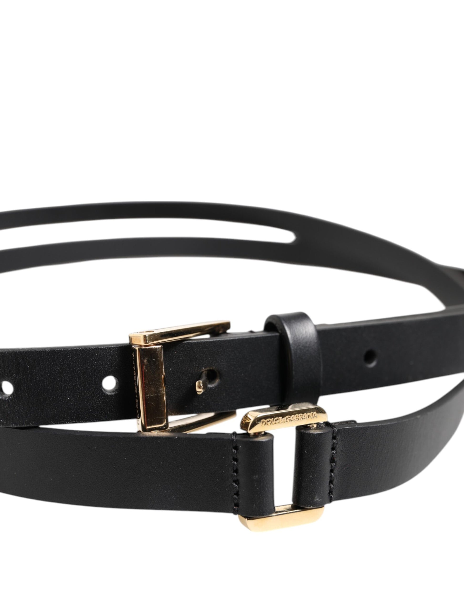 Ceinture Dolce & Gabbana en cuir noir à double sangle et boucle dorée