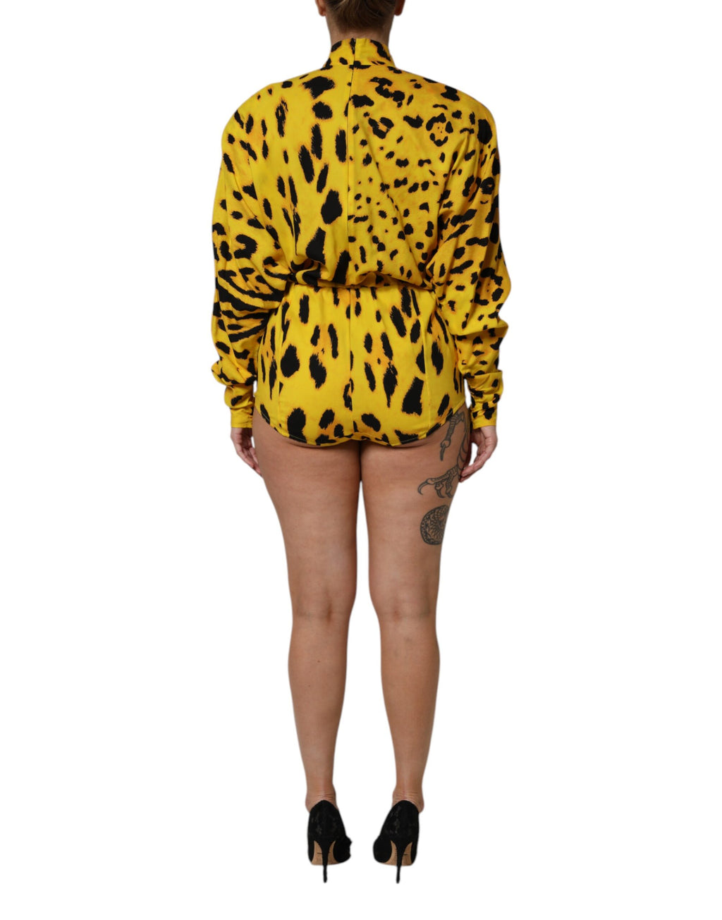 Robe Combinaison Manches Longues Léopard Jaune Dolce & Gabbana