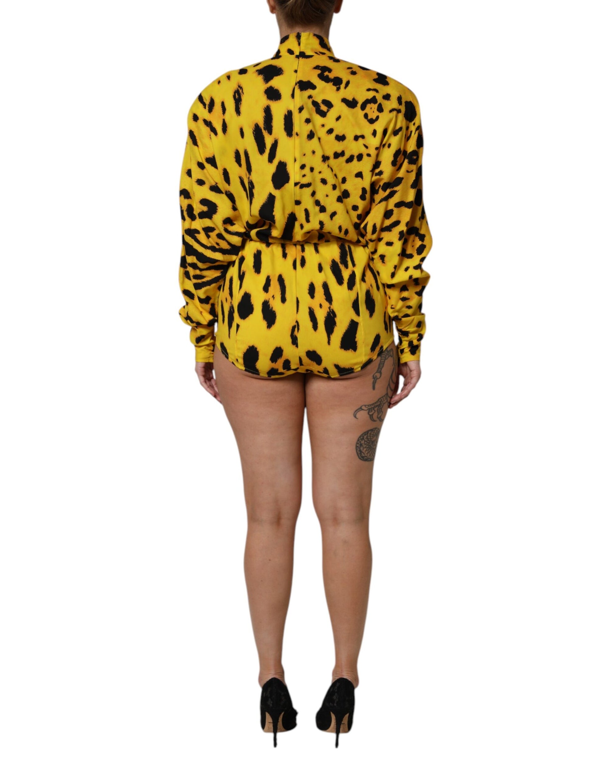 Robe Combinaison Manches Longues Léopard Jaune Dolce & Gabbana