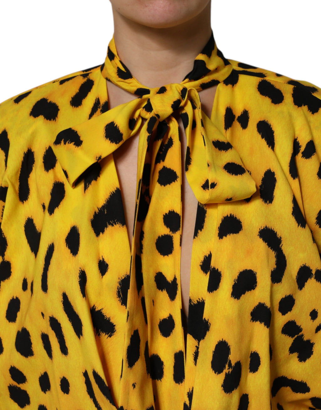 Robe Combinaison Manches Longues Léopard Jaune Dolce & Gabbana