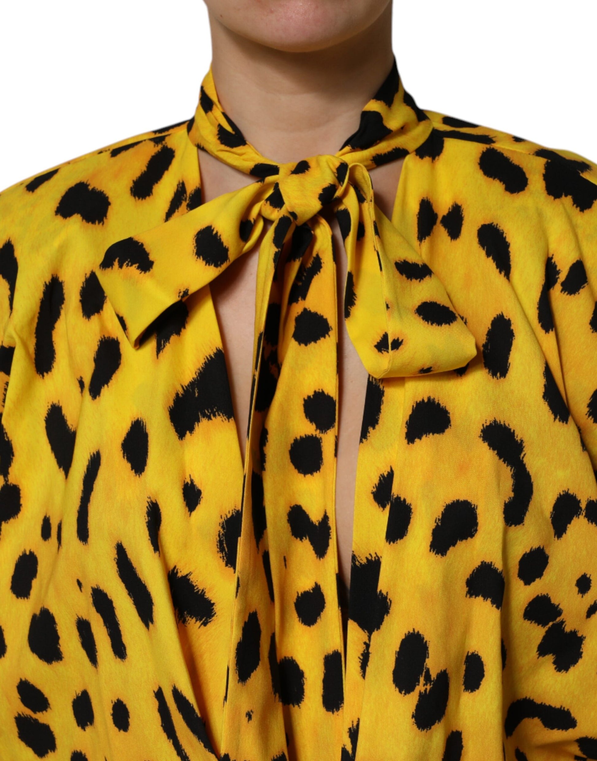 Robe Combinaison Manches Longues Léopard Jaune Dolce & Gabbana