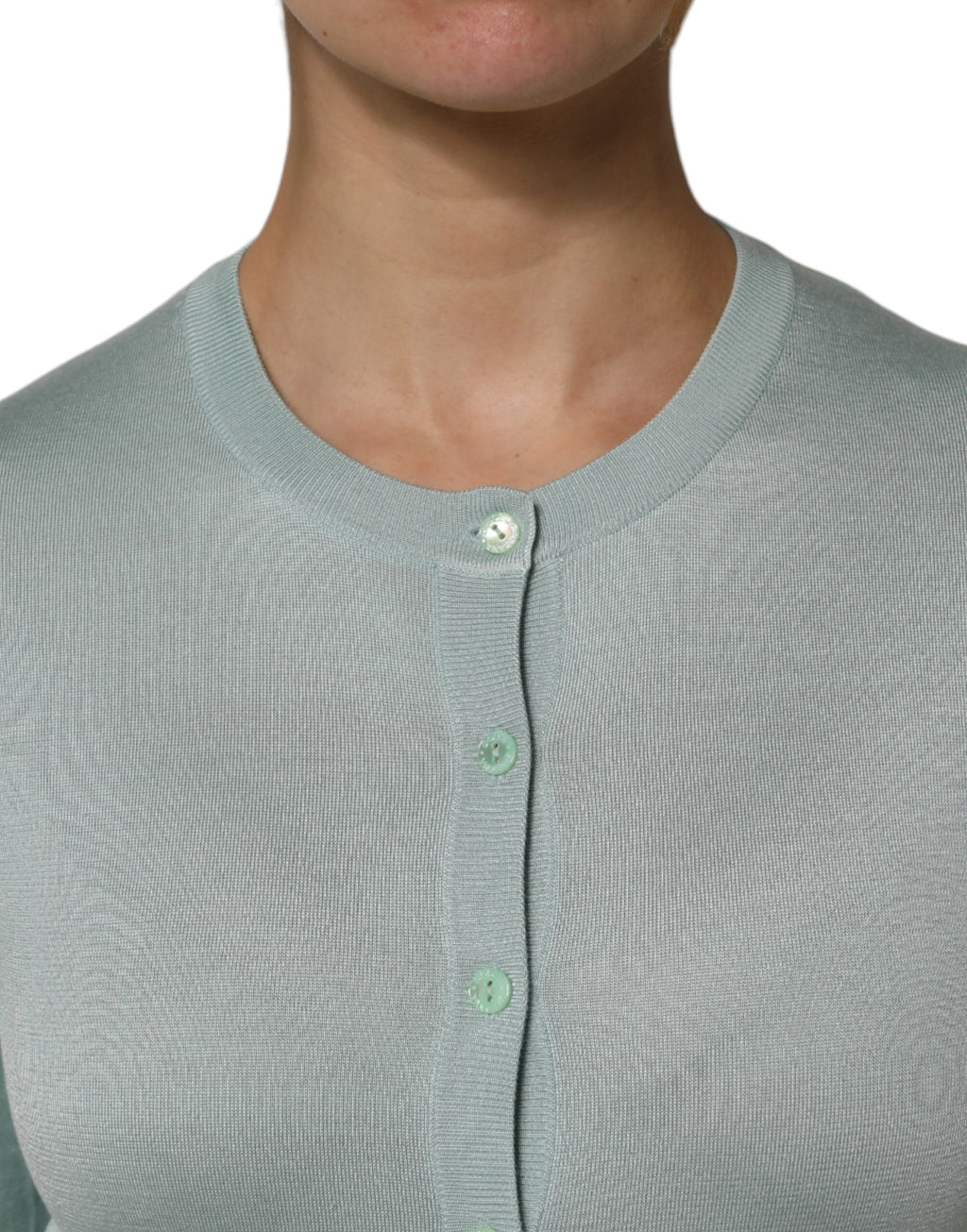 Dolce & Gabbana Light Green Silk Button Down Cardigan Sweater