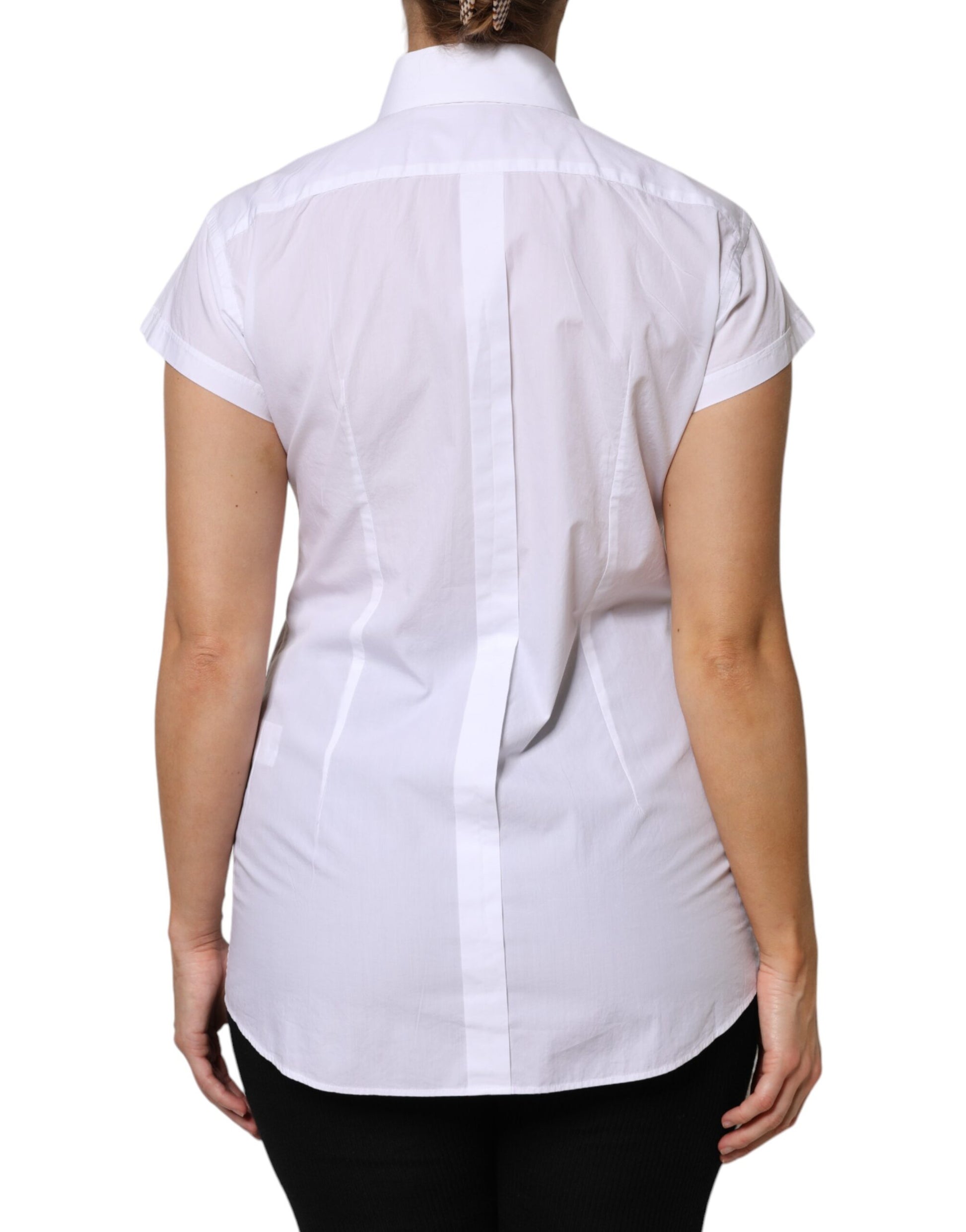 Dolce & Gabbana White Cotton Short Sleeves Collared Polo Top