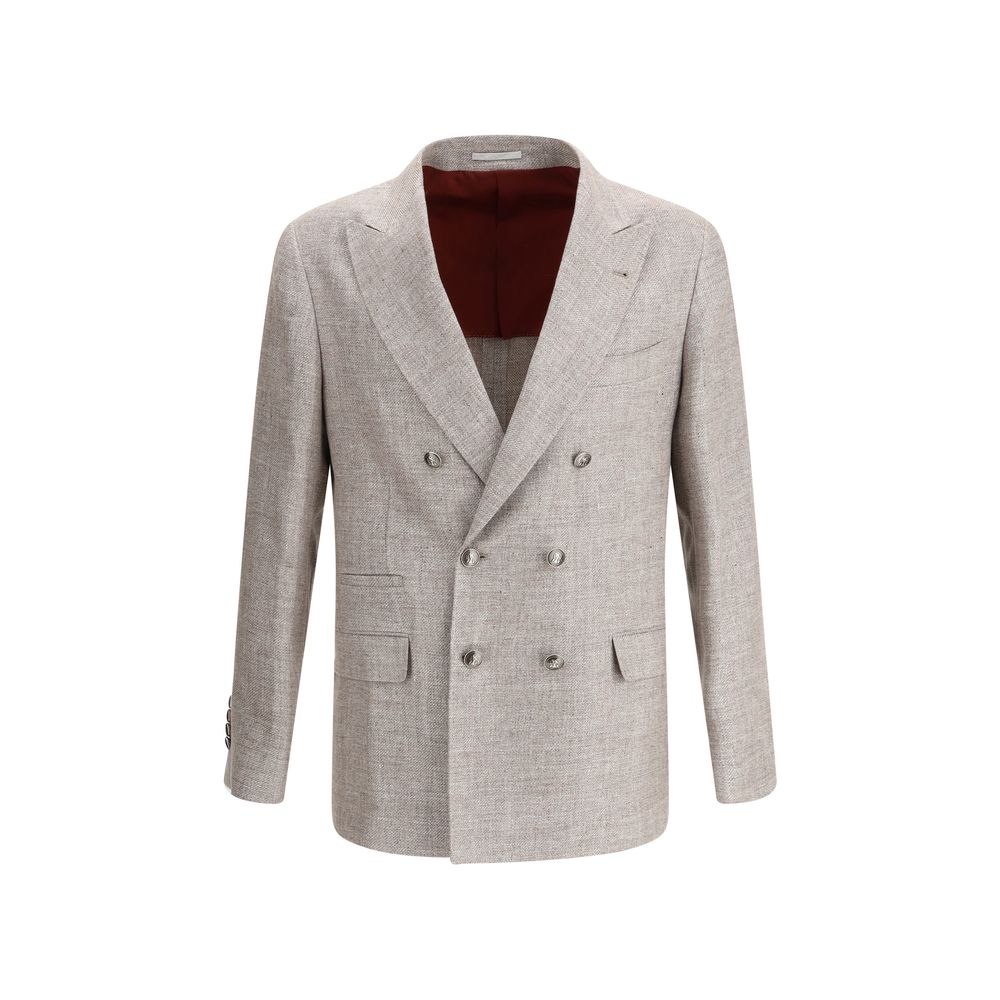 Blazer en lin marron clair Brunello Cucinelli