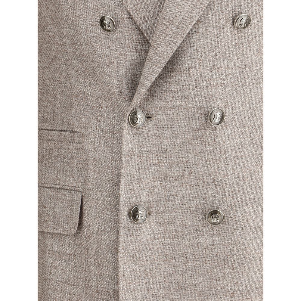 Blazer en lin marron clair Brunello Cucinelli