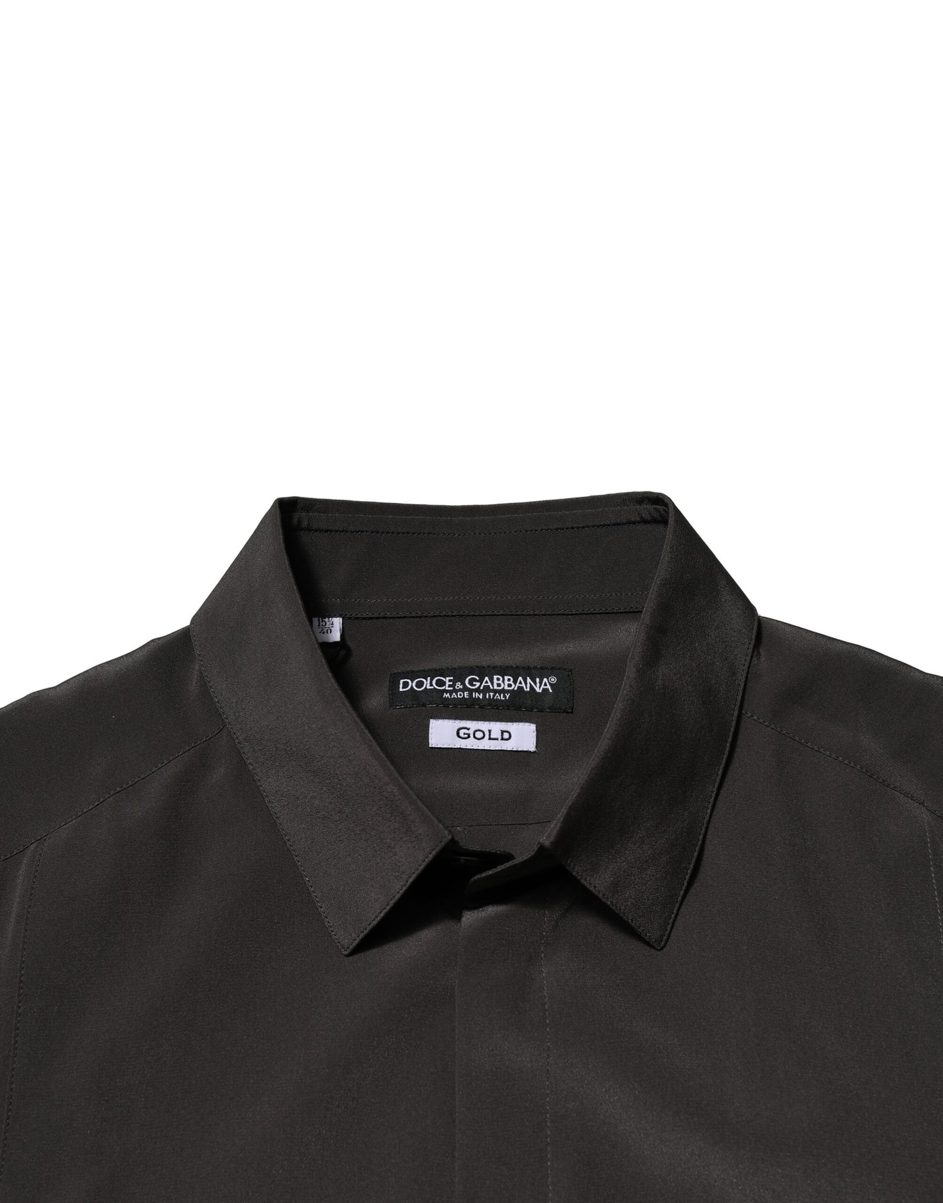 Dolce & Gabbana Dark Brown Silk GOLD Men Dress Formal Shirt