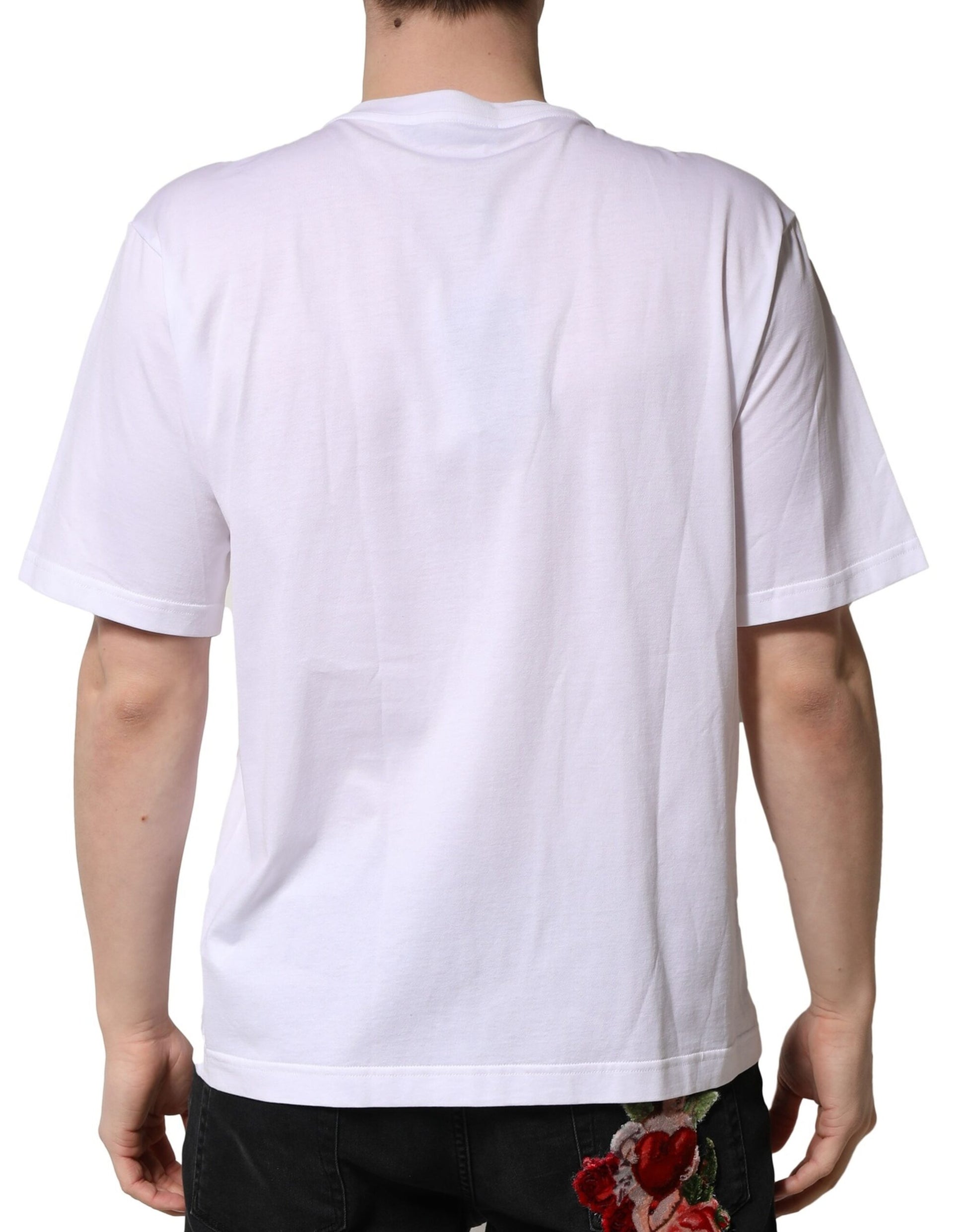 Dolce & Gabbana White Embellished Cotton Crew Neck T-shirt