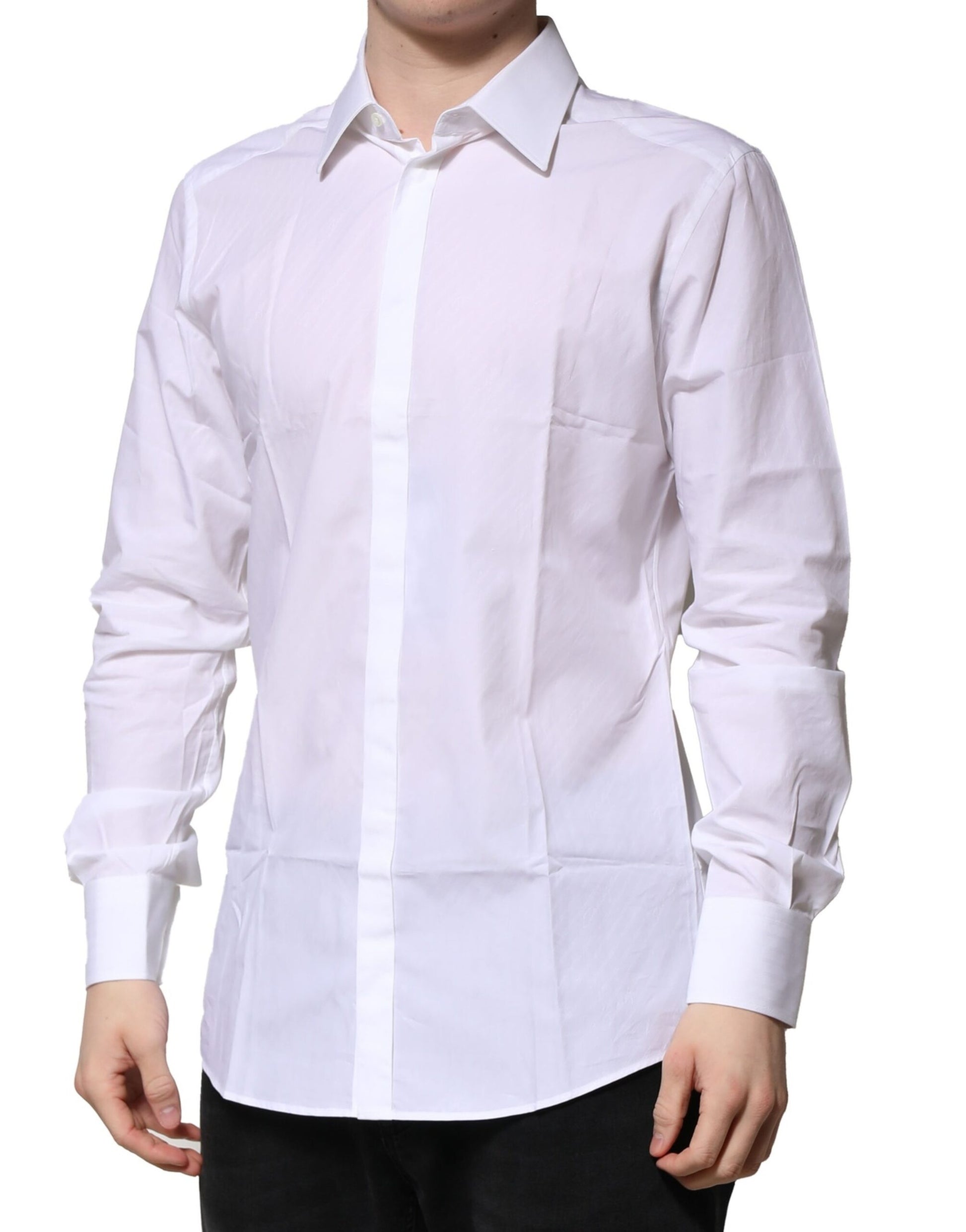 Chemise Habillée Manches Longues Dolce & Gabbana GOLD en Coton Blanc