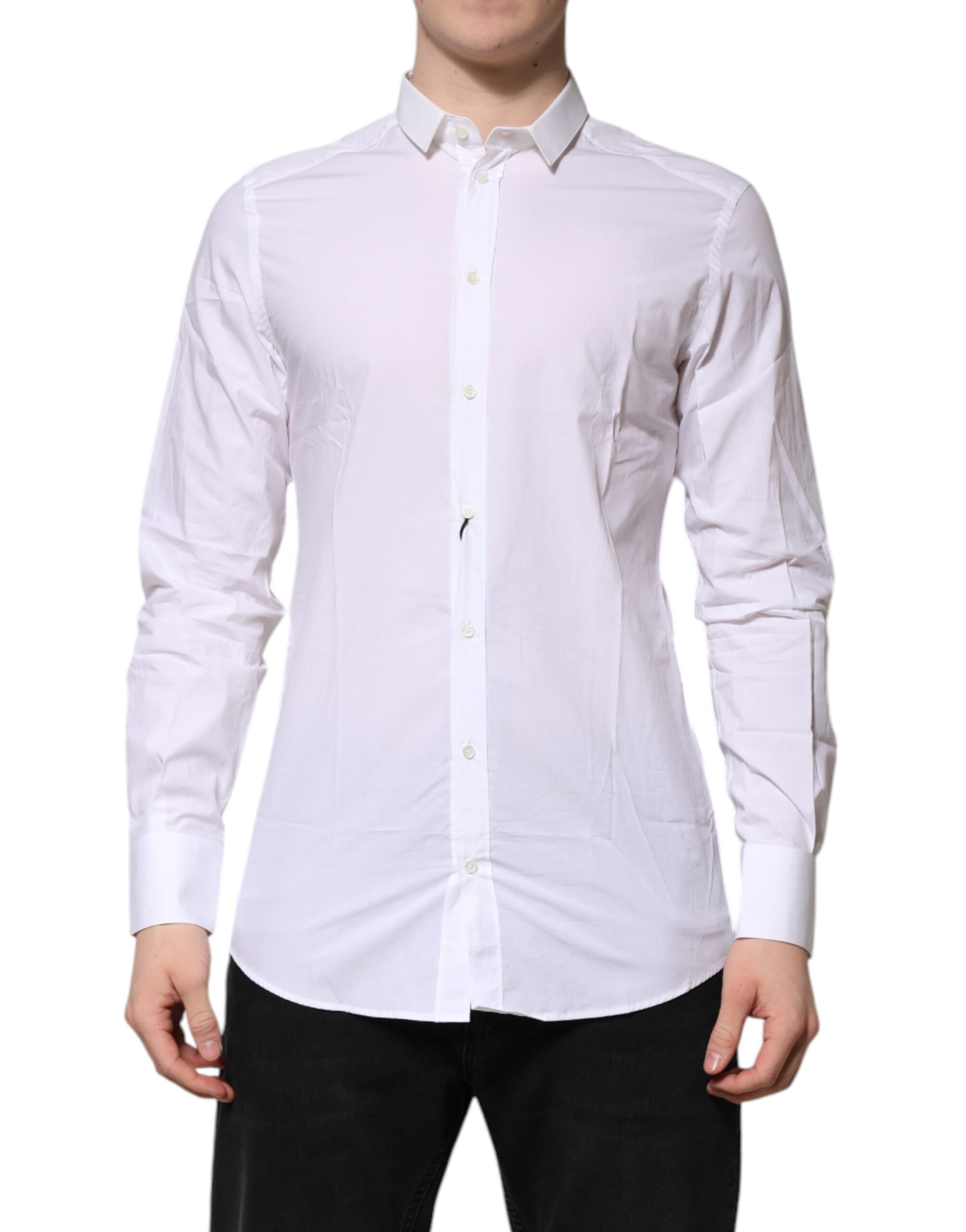 Chemise Habillée Manches Longues Dolce & Gabbana GOLD en Coton Blanc